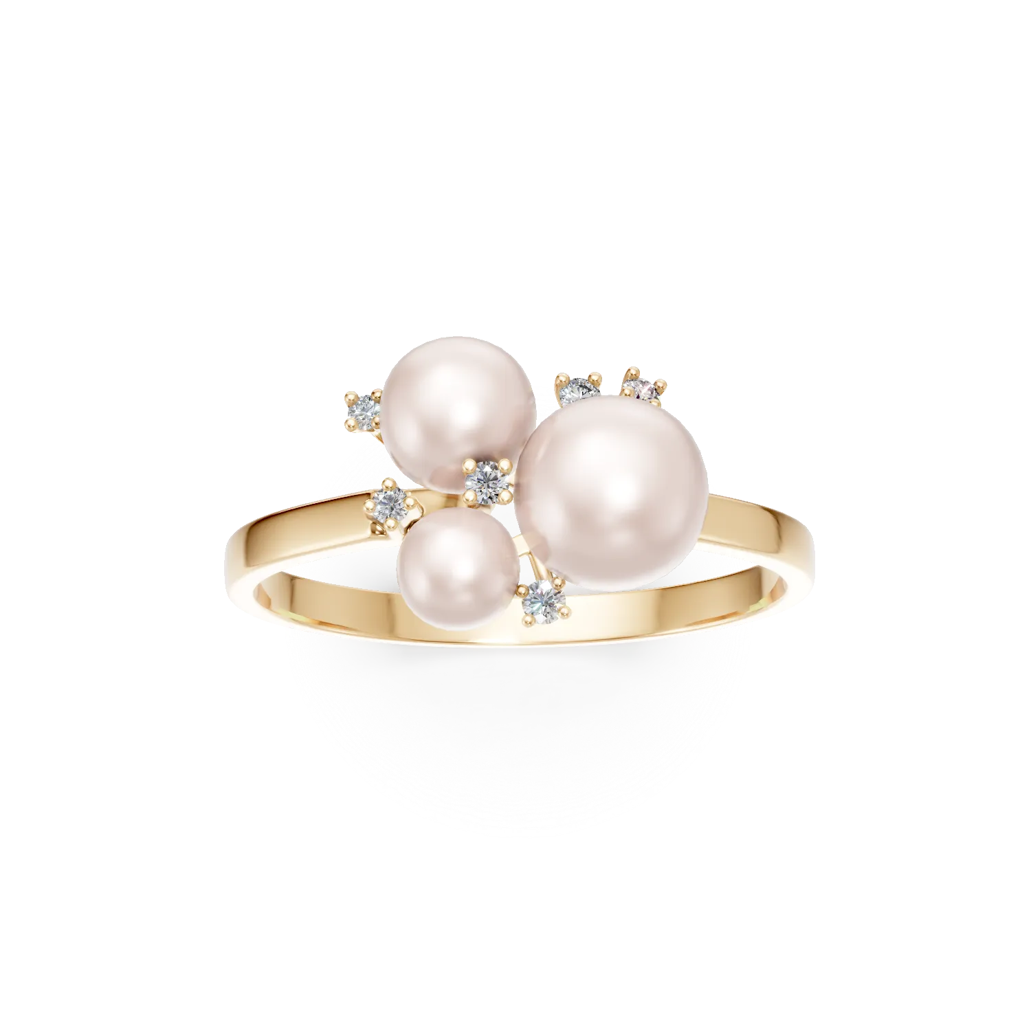 Yellow gold ring with 0.08ct diamonds and fresh water pearls