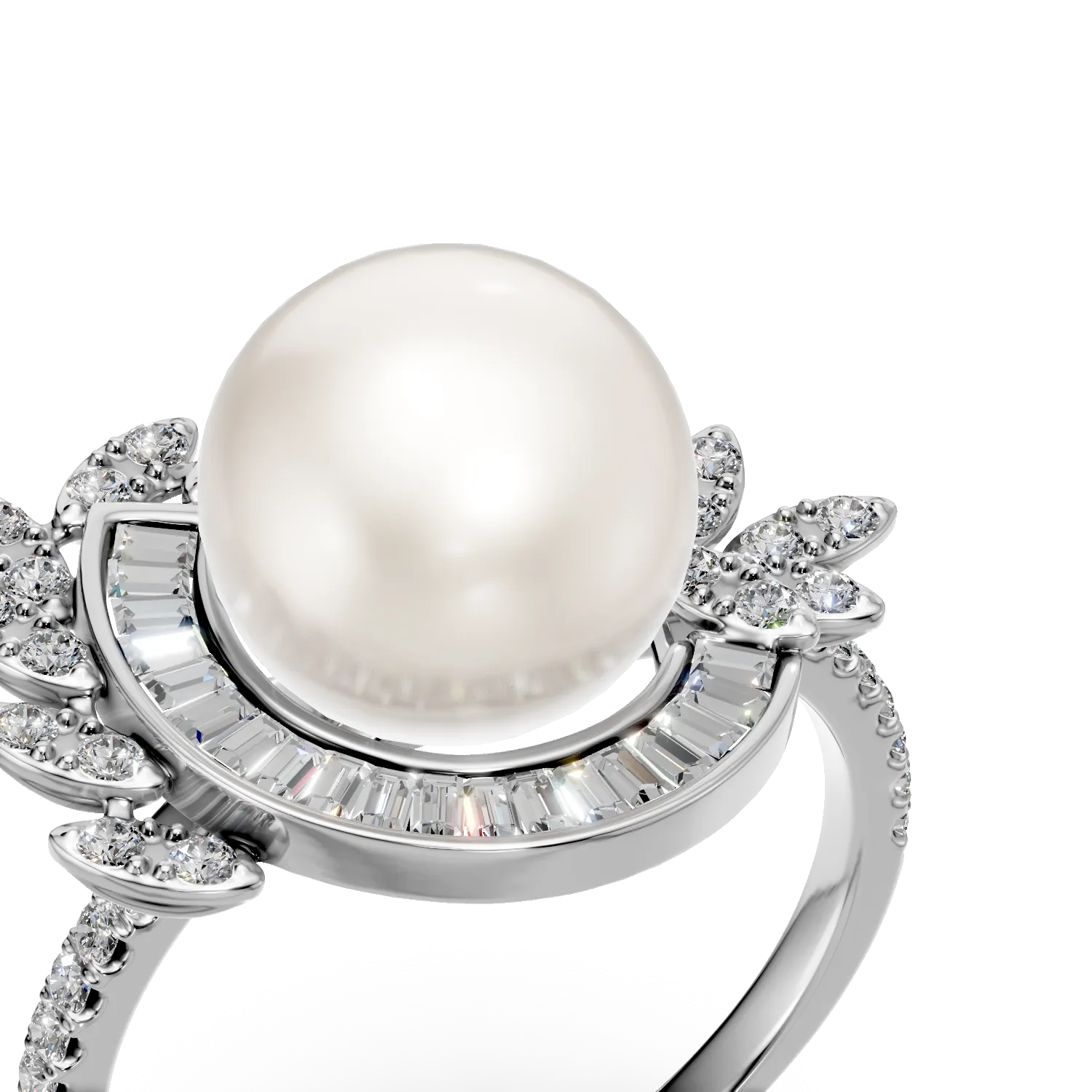 Pierścionek z białego złota z diamentami 0.7ct i perłą słodkowodną