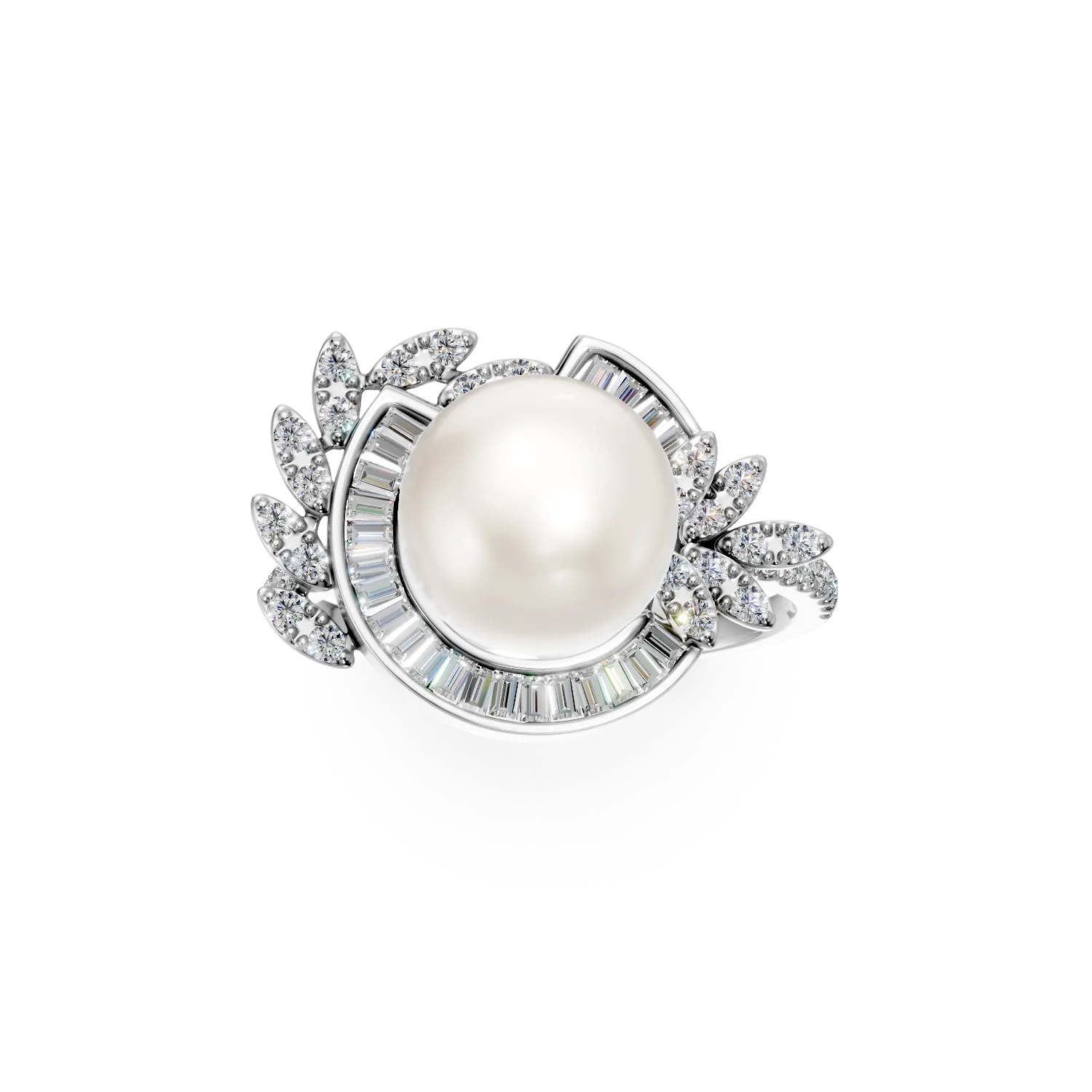 White gold ring with 0.4ct diamonds and fresh water pearl