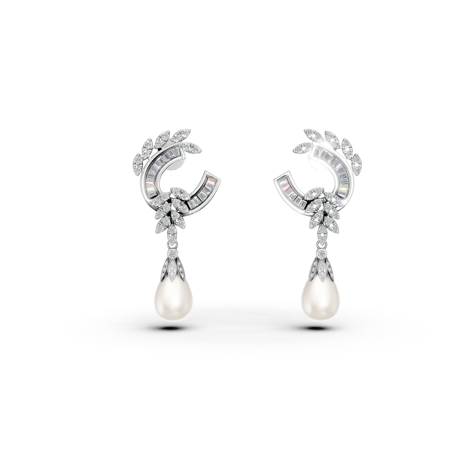 White gold earrings with 0.9ct diamonds and fresh water pearls-193449