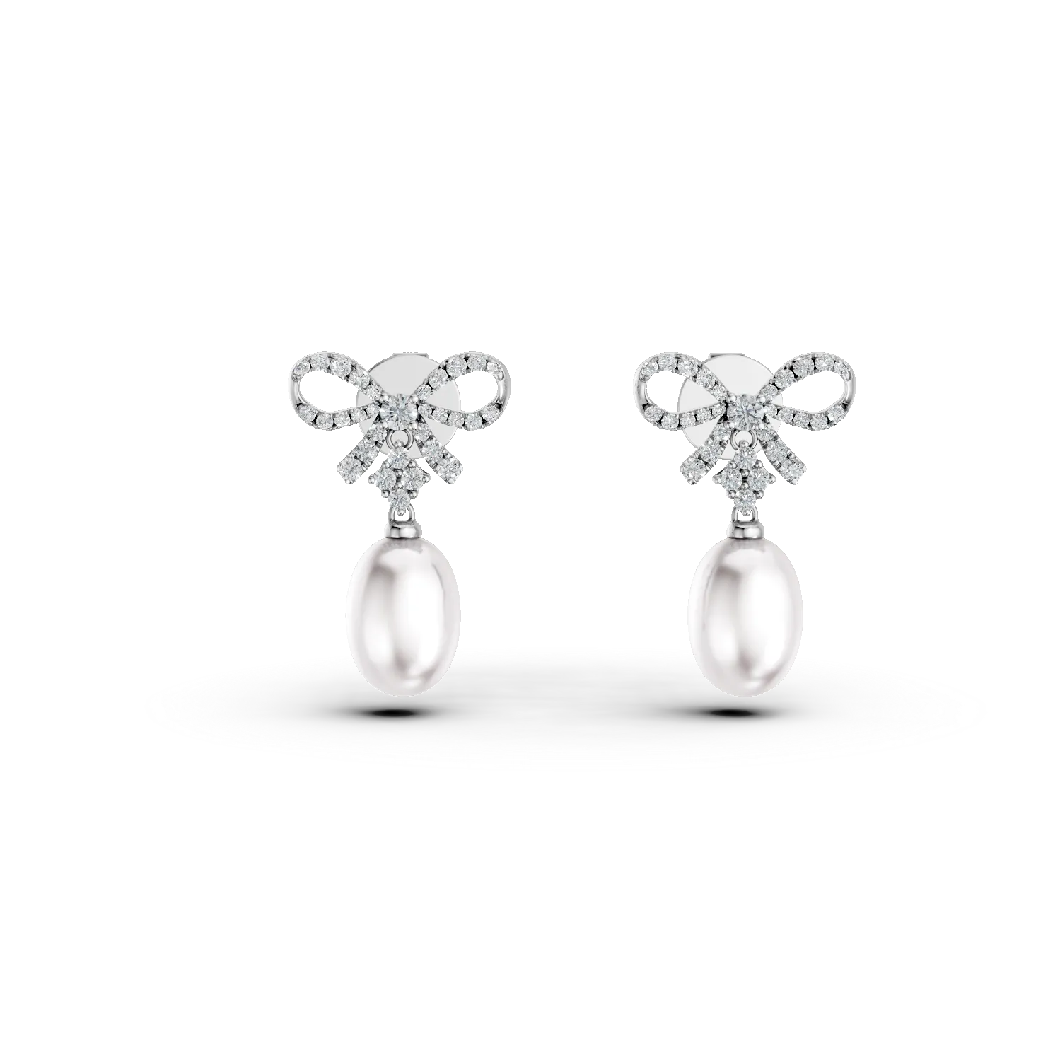 Kolczyki kokardki z białego złota z perłami hodowlanymi i diamentami 0.4ct-193458