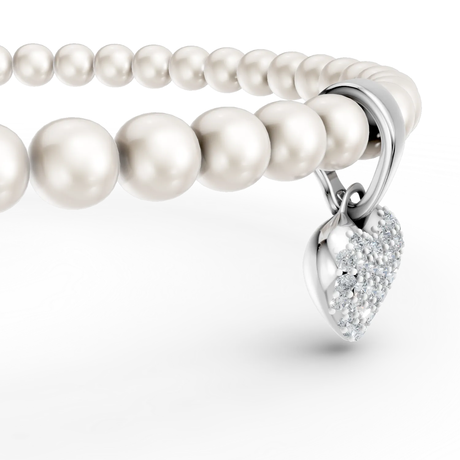 Гривна от бяло злато с 22кт сладководни перли и 0.1кт диаманти