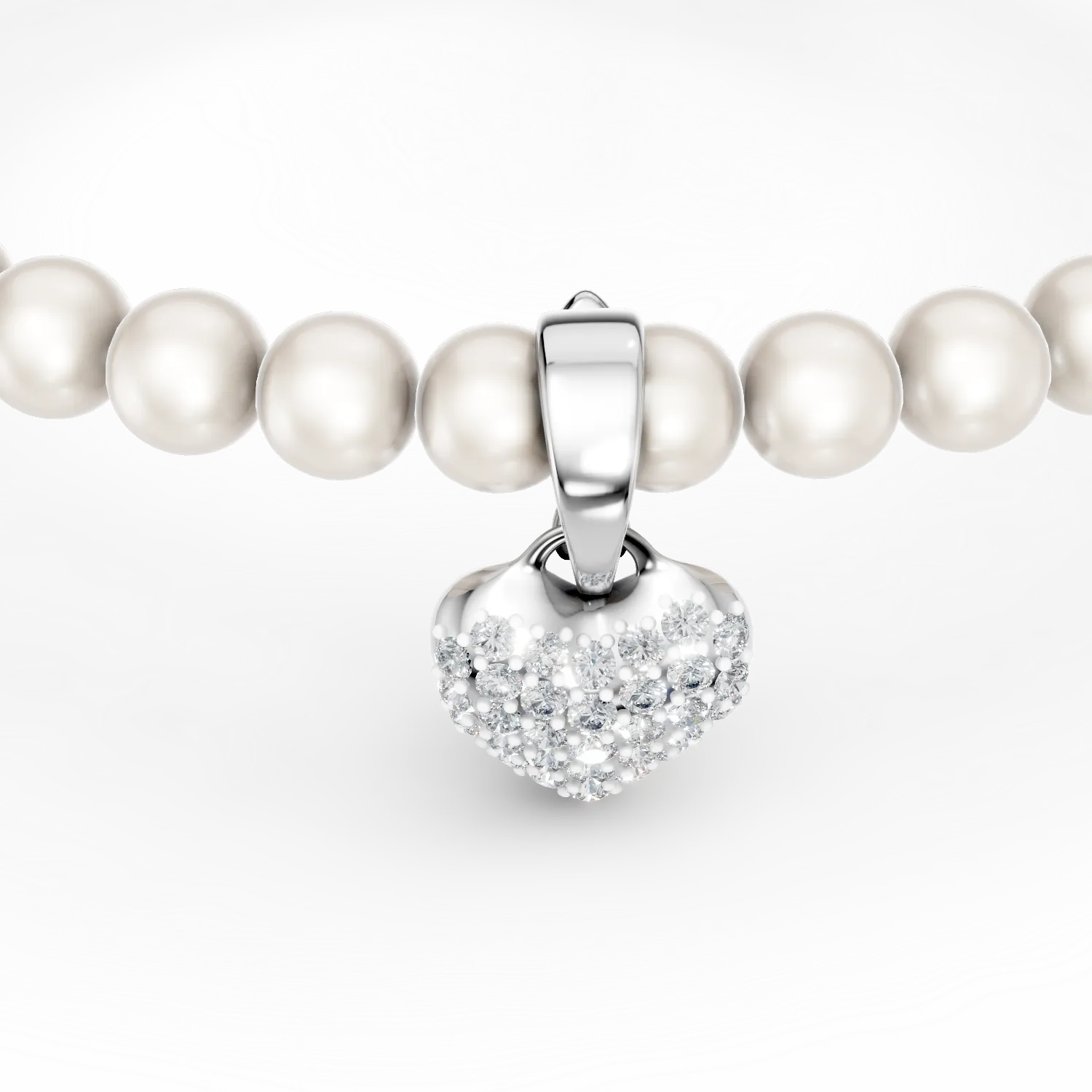 Гривна от бяло злато с 22кт сладководни перли и 0.1кт диаманти