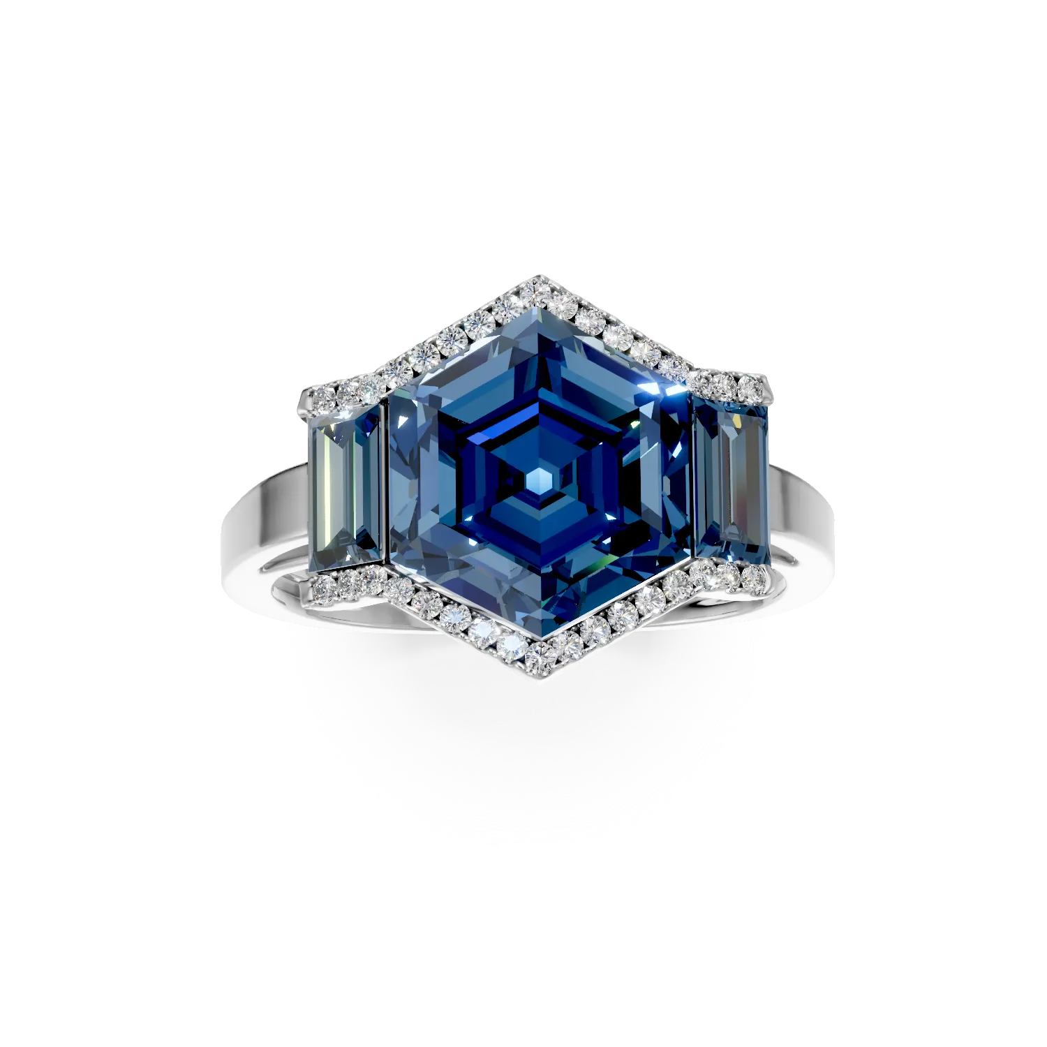 Geometric white gold ring with 7.1ct topazes and 0.1ct diamonds