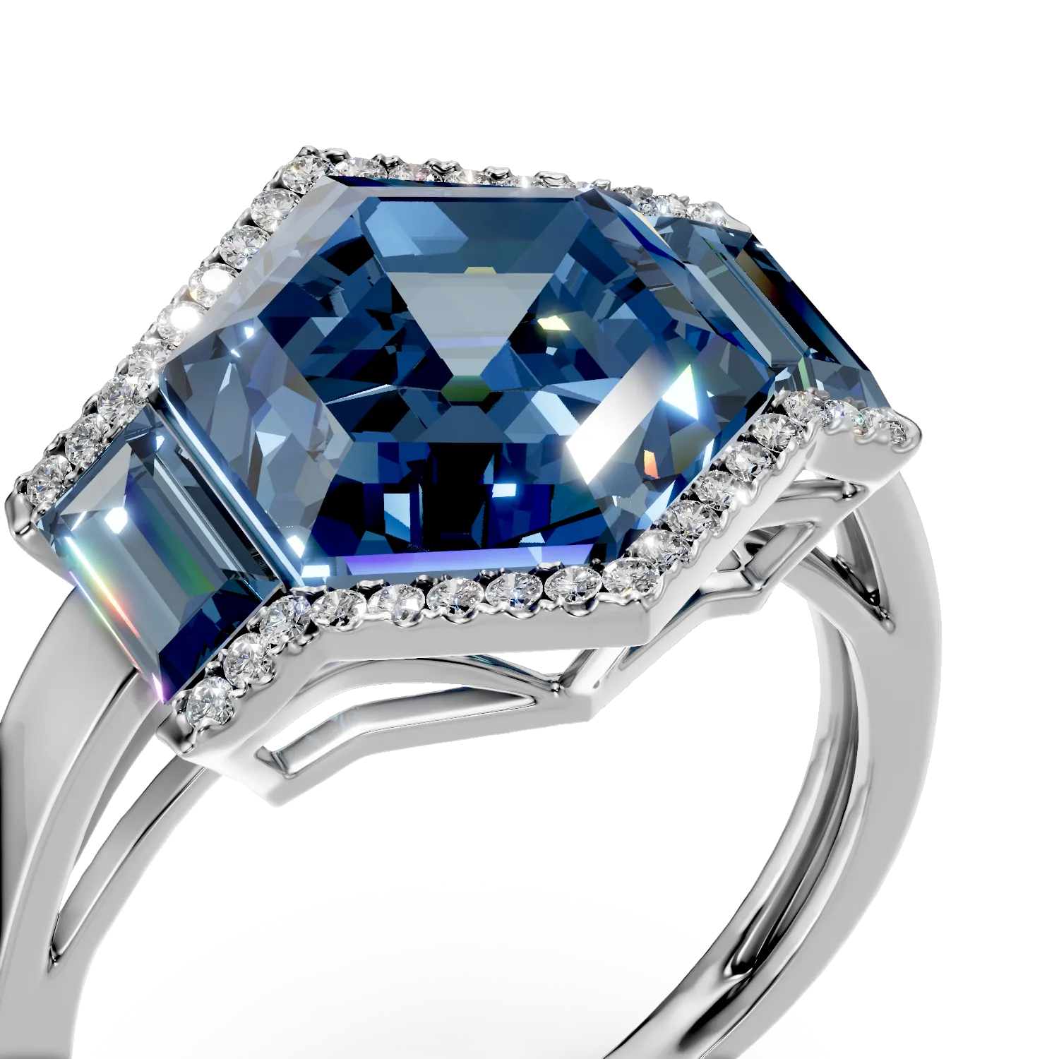 Geometric white gold ring with 7.1ct topazes and 0.1ct diamonds