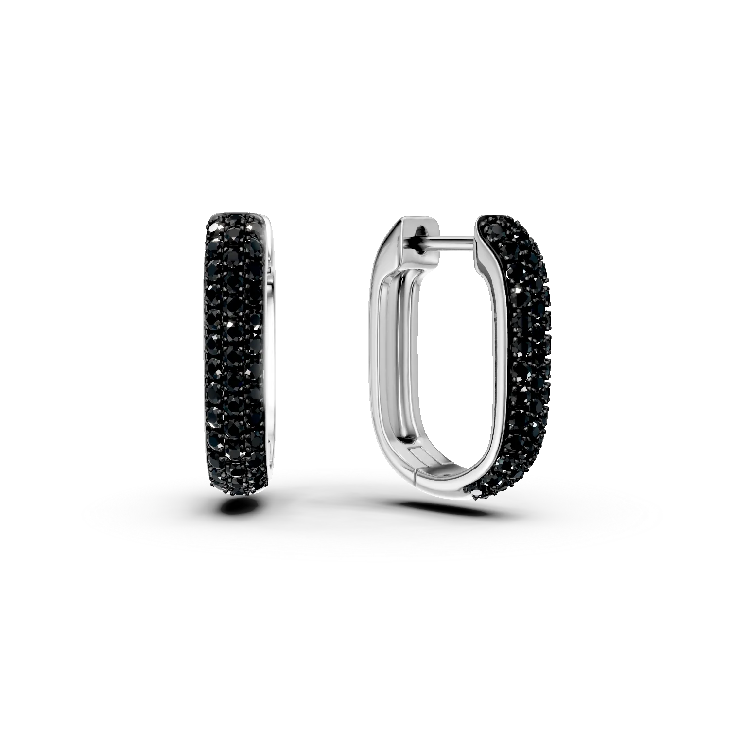 Cercei hoop din aur alb cu diamante negre de 0.6ct