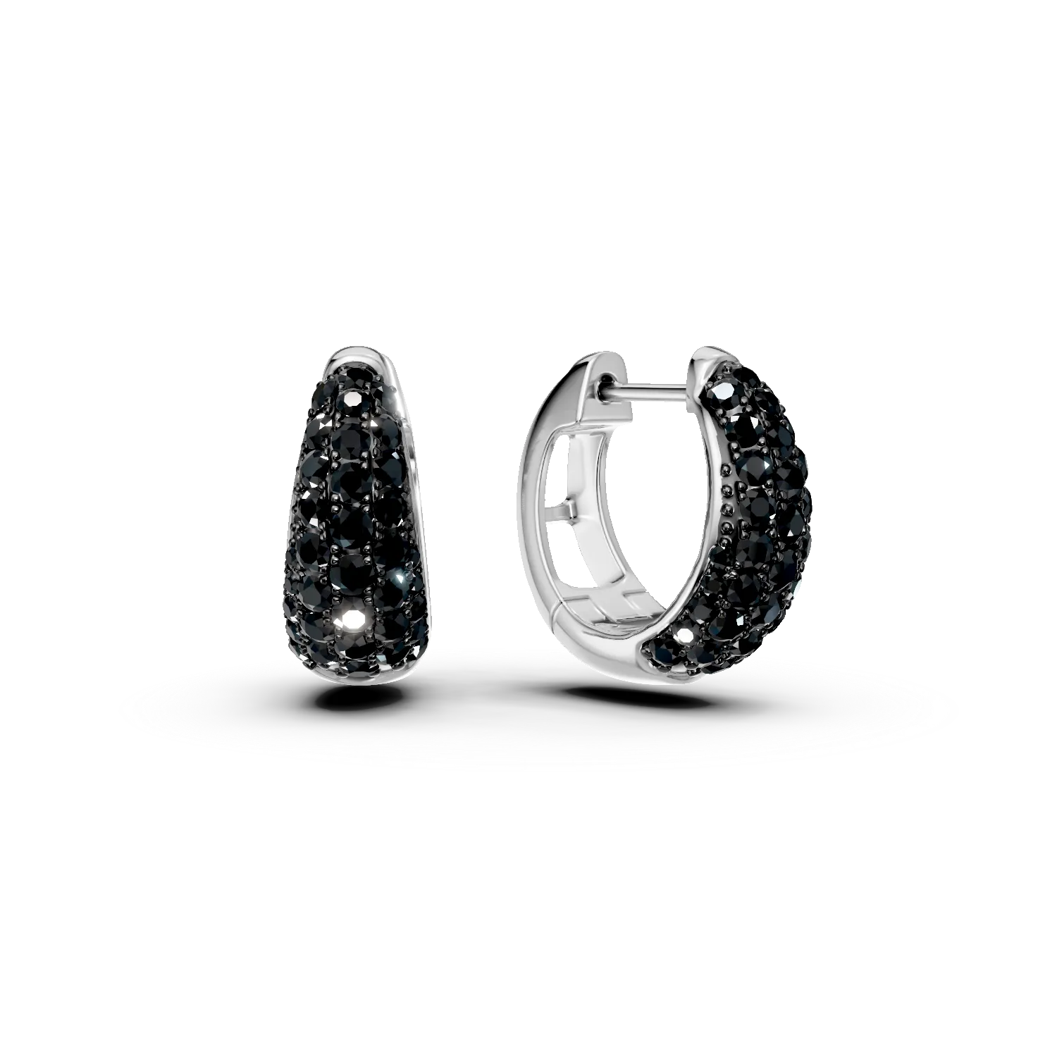 Cercei creole din aur alb cu diamante negre de 1.1ct