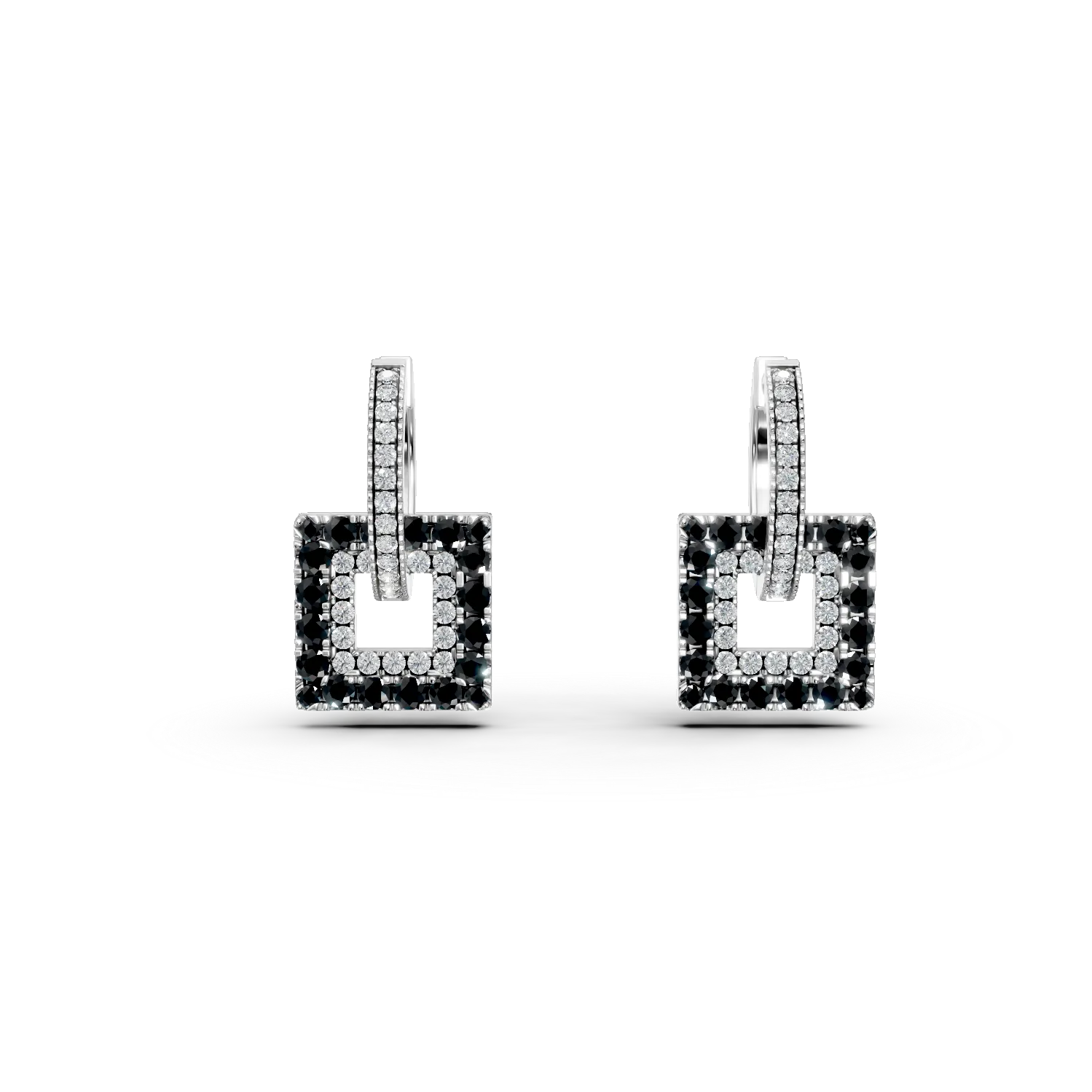 Geometryczne kolczyki z białego złota z czarnymi i przezroczystymi diamentami o masie 1.3ct