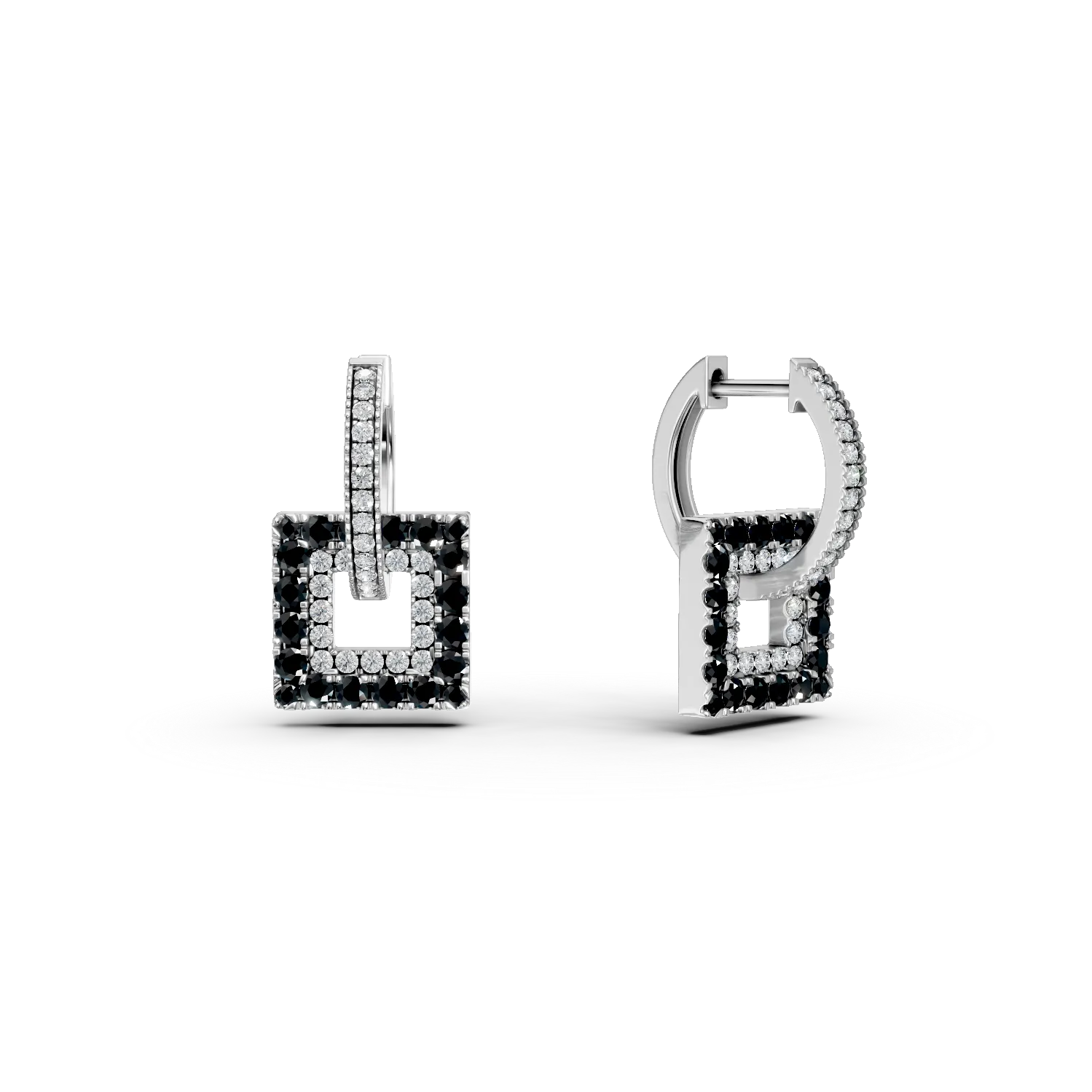 Cercei geometrici din aur alb cu diamante negre si incolore de 1.3ct