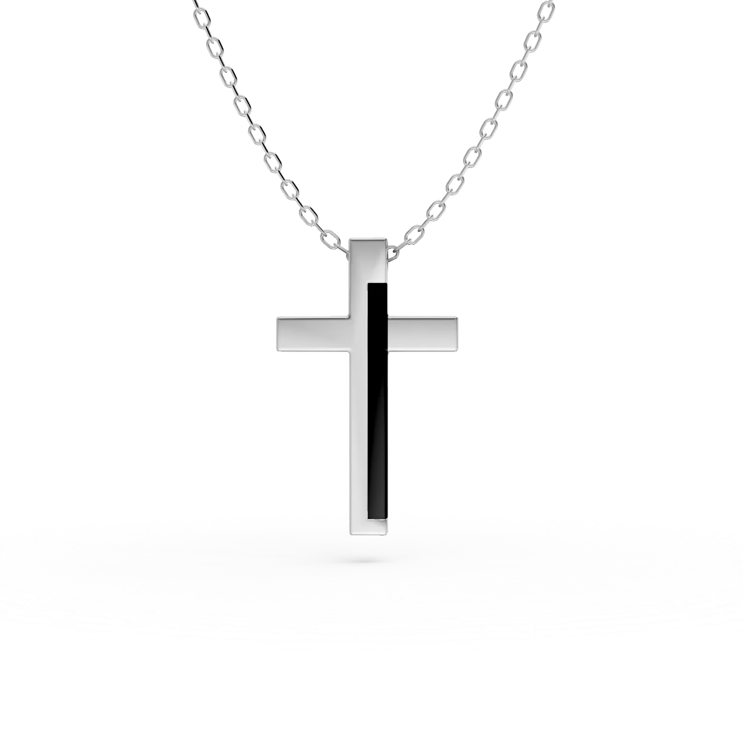 Silver men's cross pendant necklace with 0.6ct black agate-193781