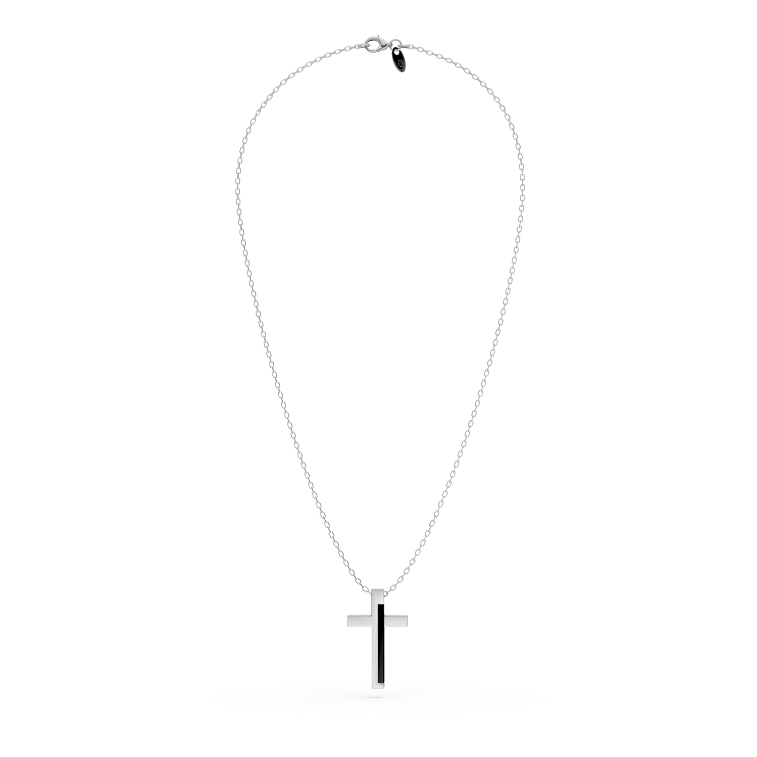 Silver men's cross pendant necklace with 0.6ct black agate