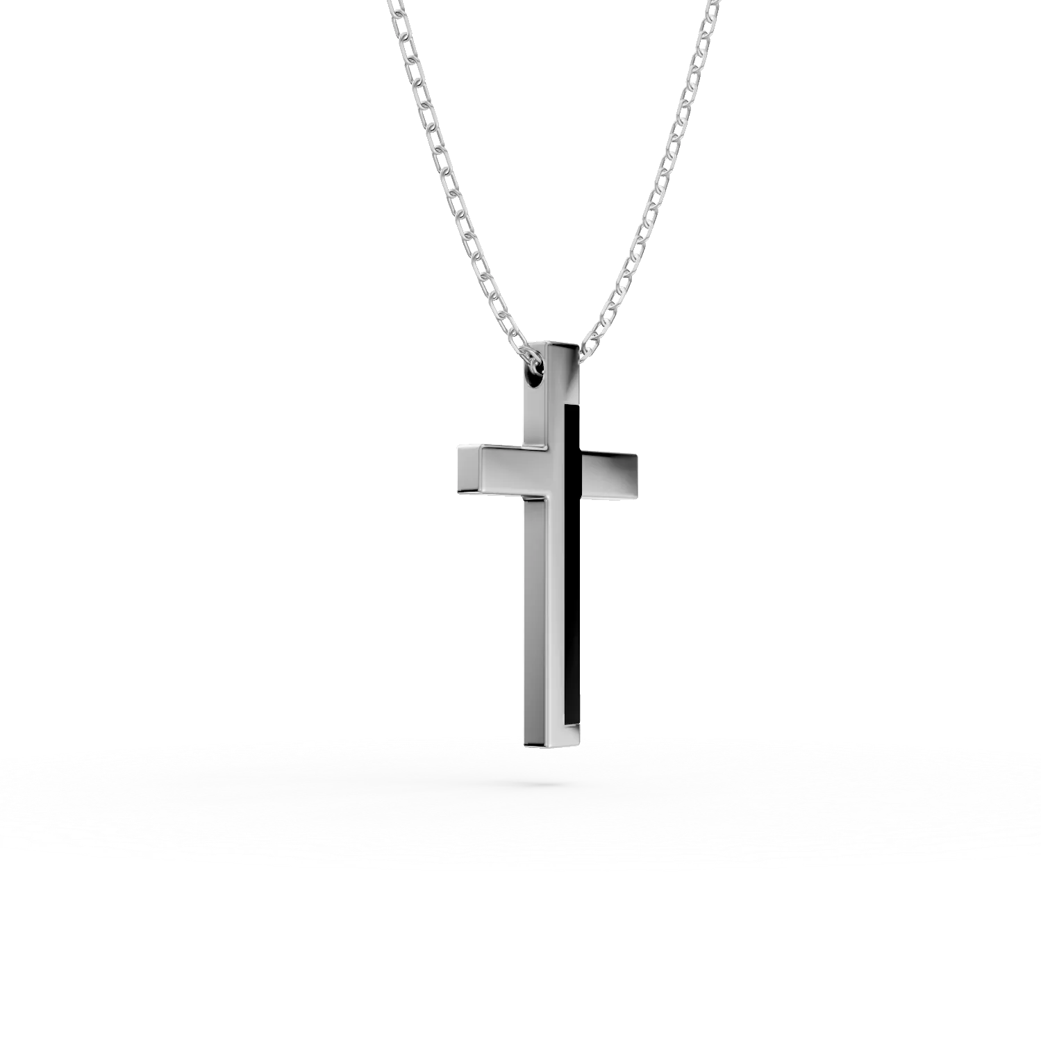 Silver men's cross pendant necklace with 0.6ct black agate