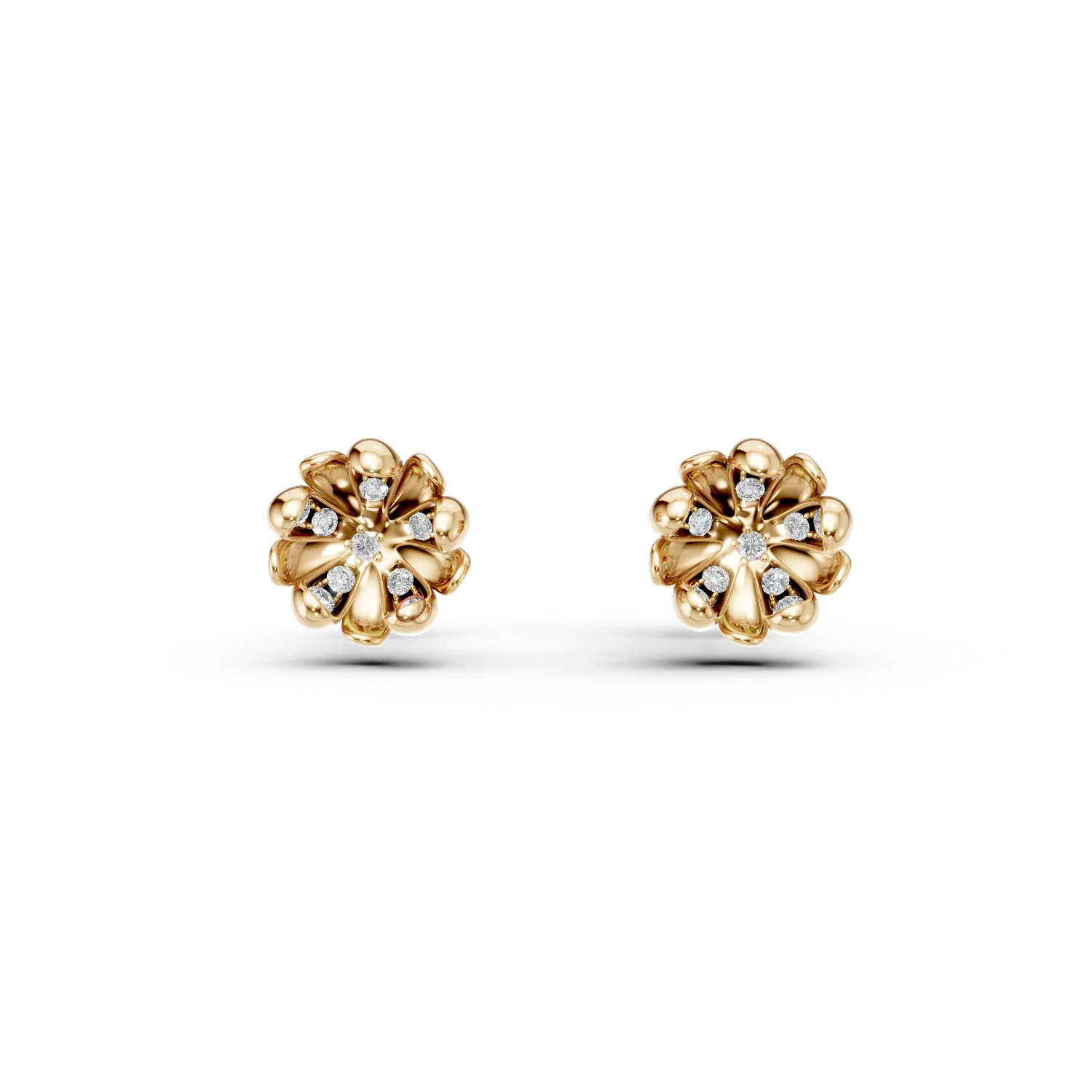 Yellow gold linden flower earrings with 0.1ct diamonds-193790