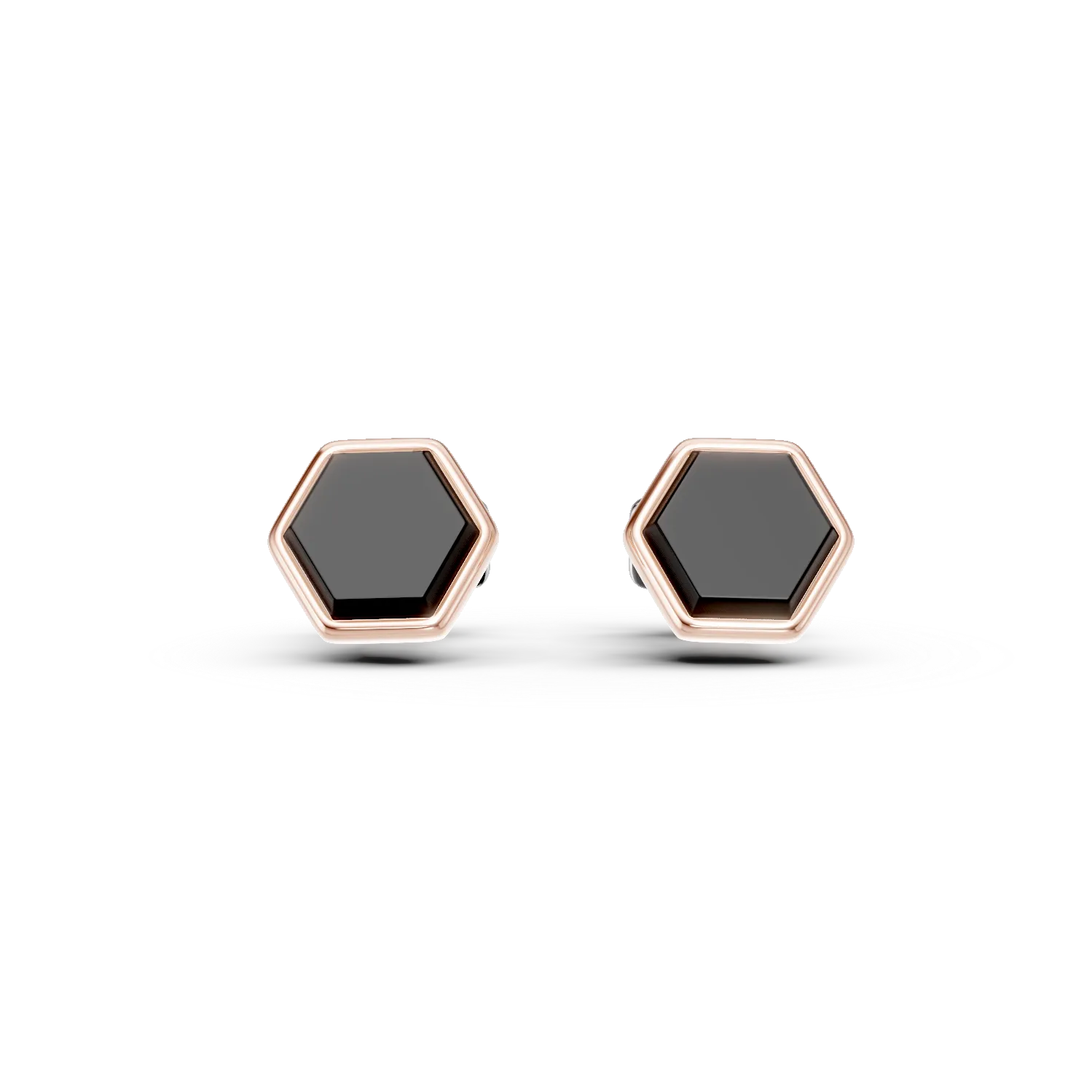 Butoni din argint alb-roz cu agate negre de 1.4ct