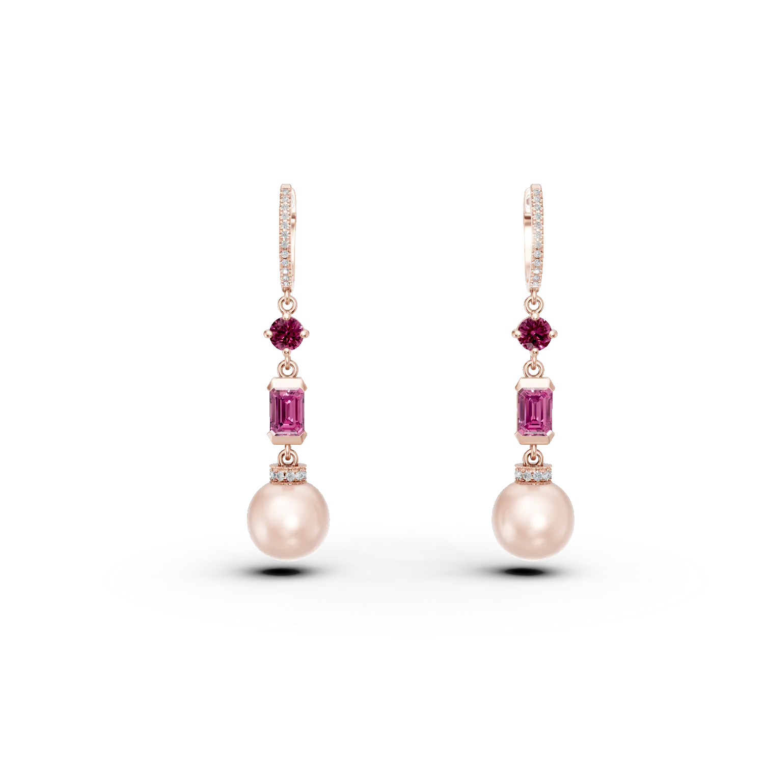 Cercei din aur roz cu pietre pretioase si semipretioase de 16.8ct