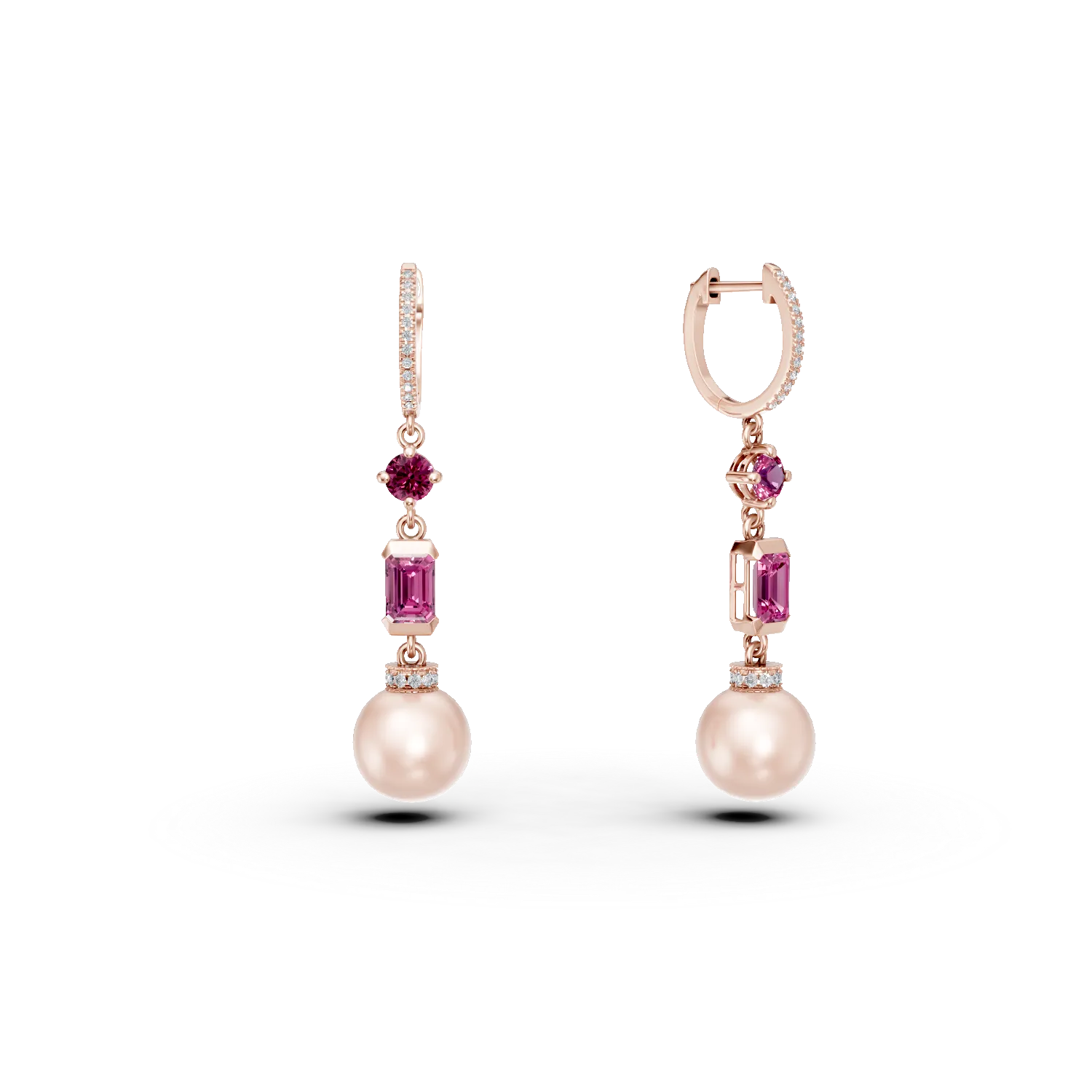 Cercei din aur roz cu pietre pretioase si semipretioase de 16.8ct