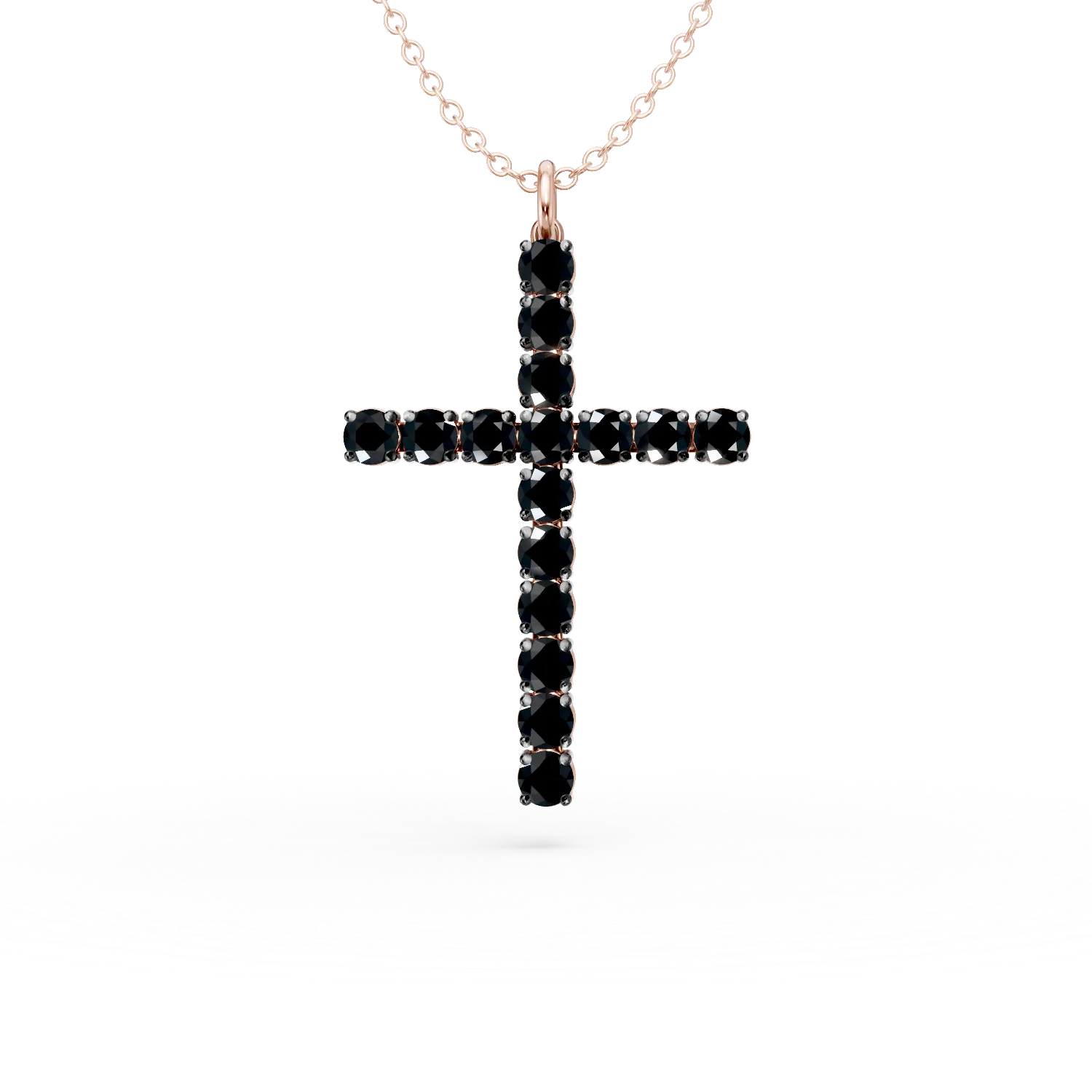 Lant cu pandantiv cruce din aur roz cu diamante negre de 1.5ct