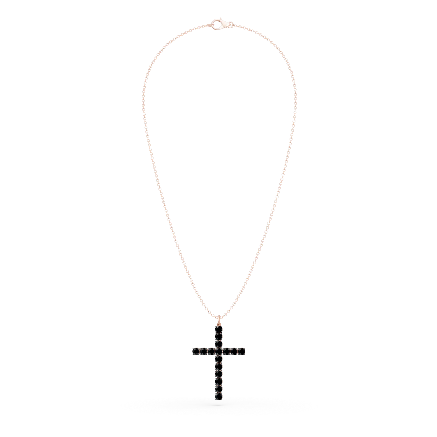 Lant cu pandantiv cruce din aur roz cu diamante negre de 1.5ct