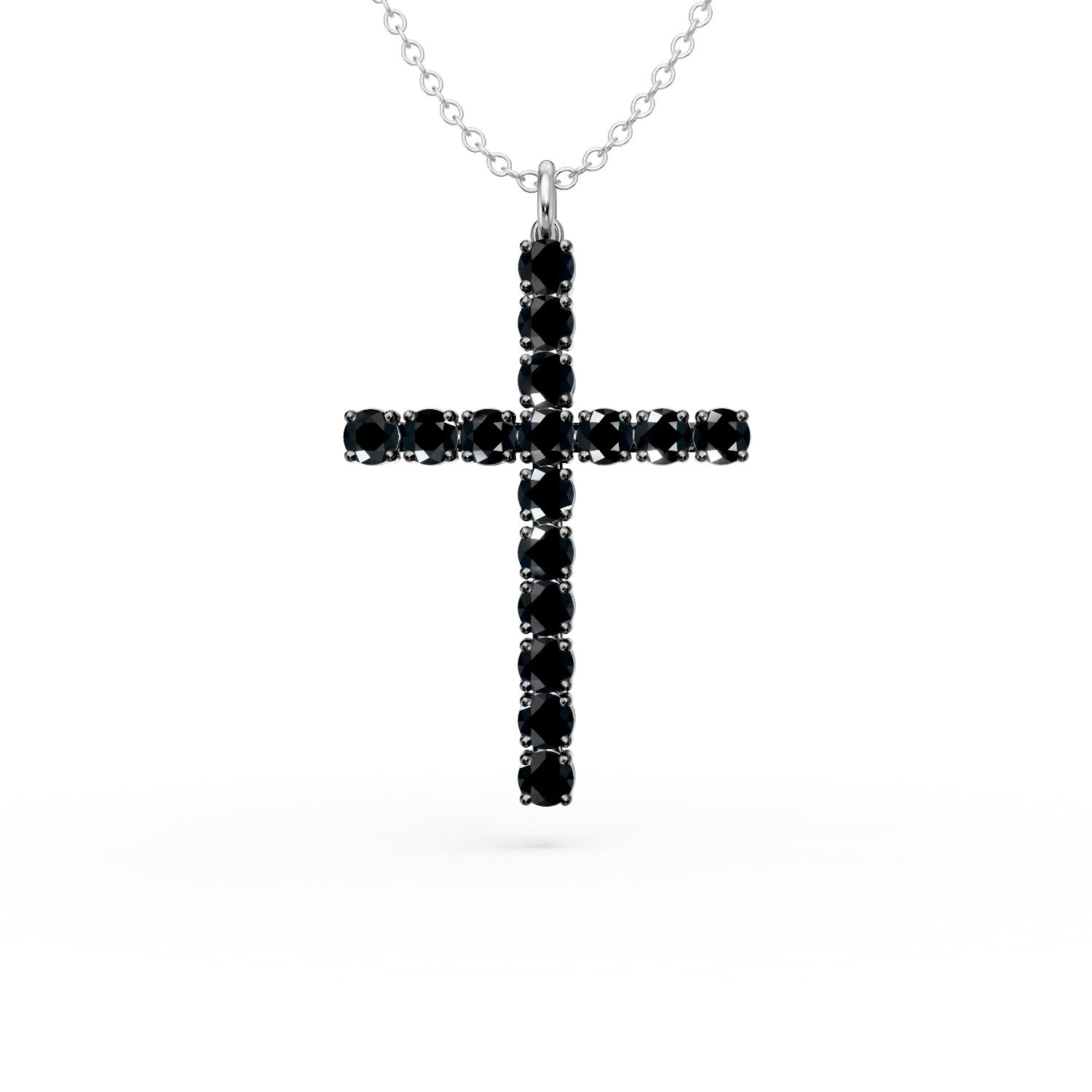 Lant cu pandantiv cruce din aur alb cu diamante negre de 1.5ct