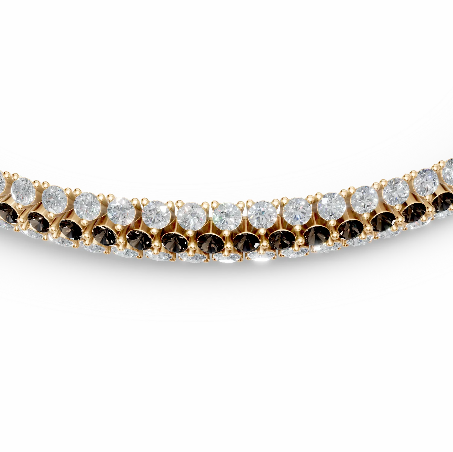 Yellow gold tennis bracelet with white and brown zirconia