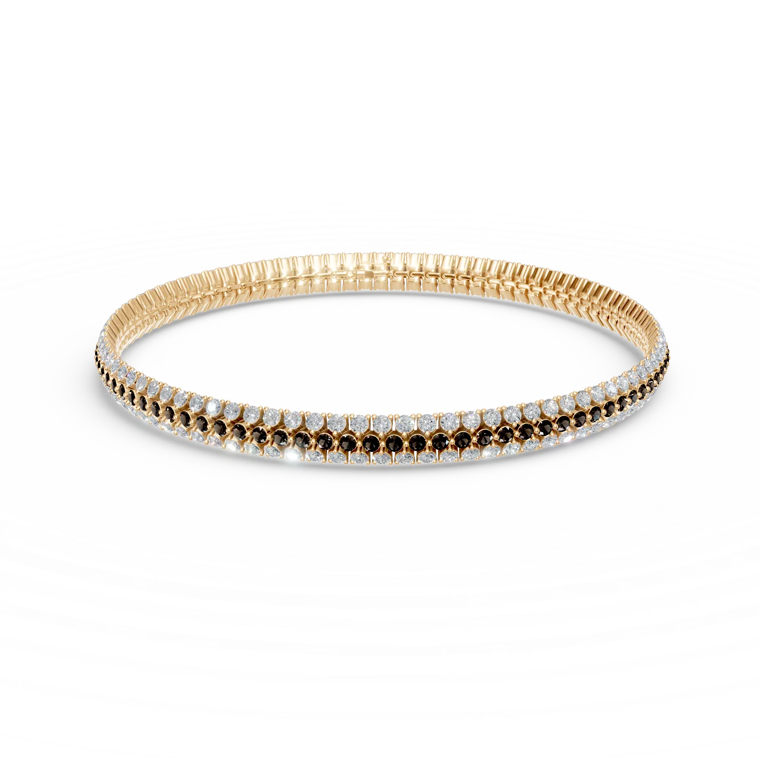 Yellow gold tennis bracelet with white and brown zirconia-193907