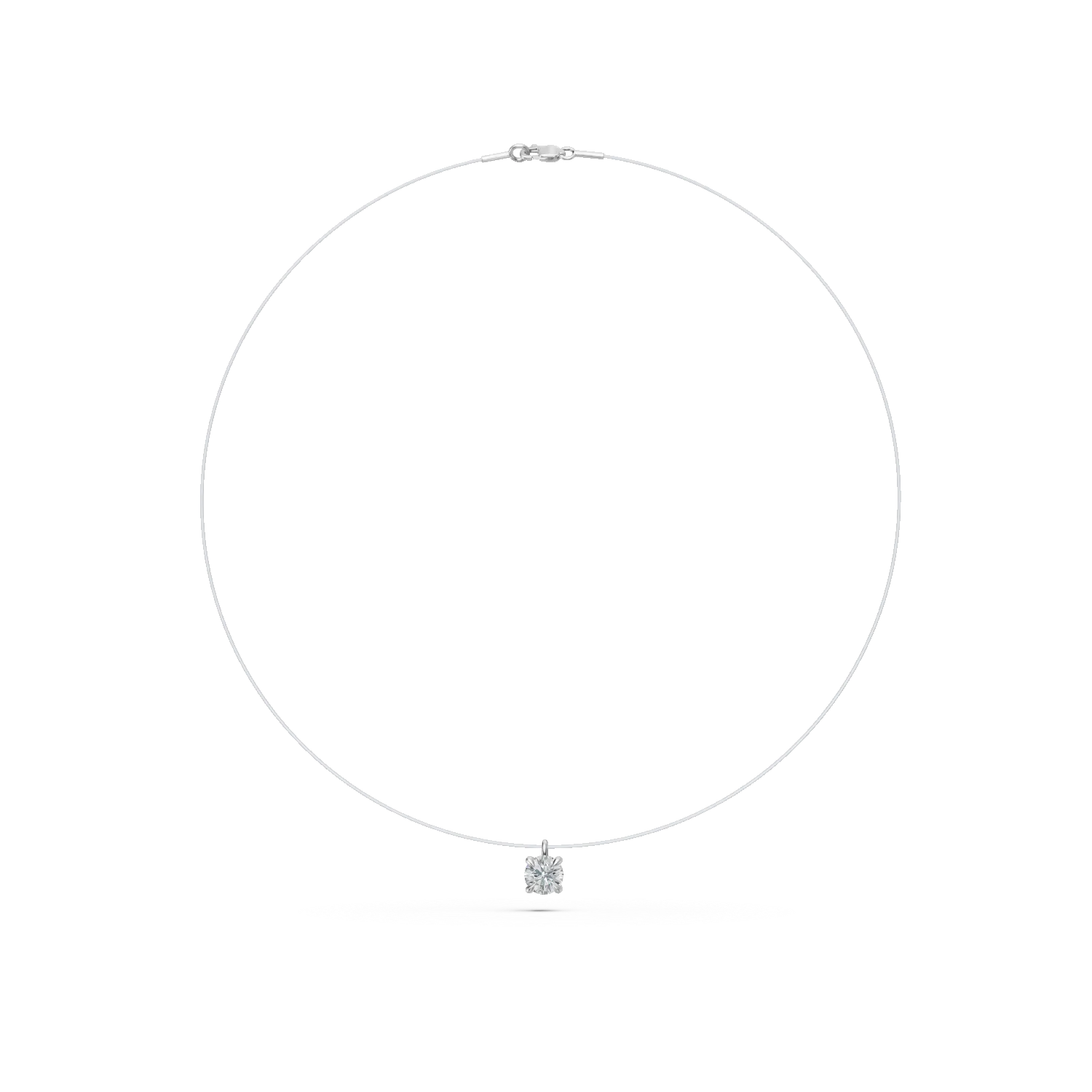 Clear wire chain with white gold and 0.2ct solitaire diamond pendant