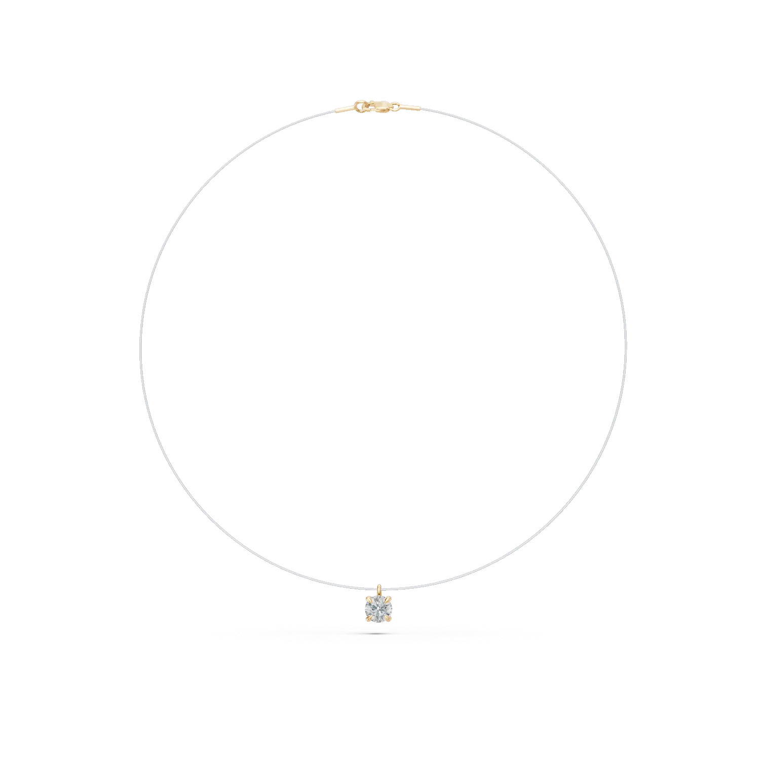 Clear wire chain with yellow gold and 0.2ct solitaire diamond pendant