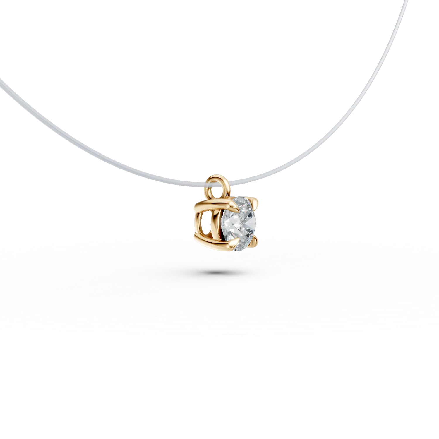 Clear wire chain with yellow gold and 0.2ct solitaire diamond pendant