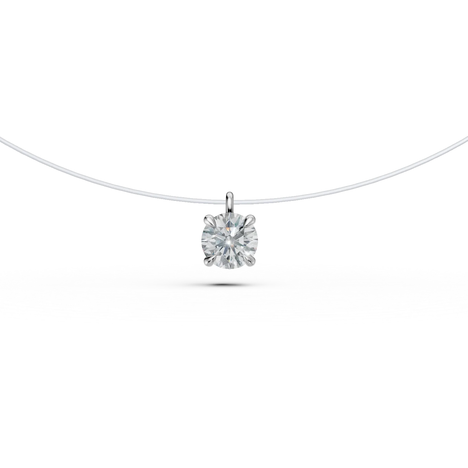 Clear wire chain with white gold and 0.2ct solitaire diamond pendant-194057