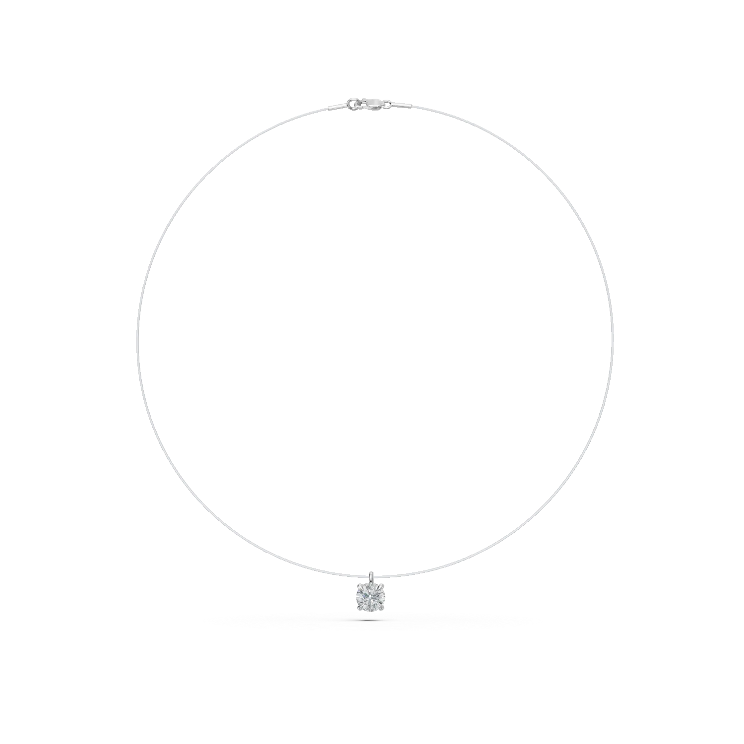 Clear wire chain with white gold and 0.2ct solitaire diamond pendant