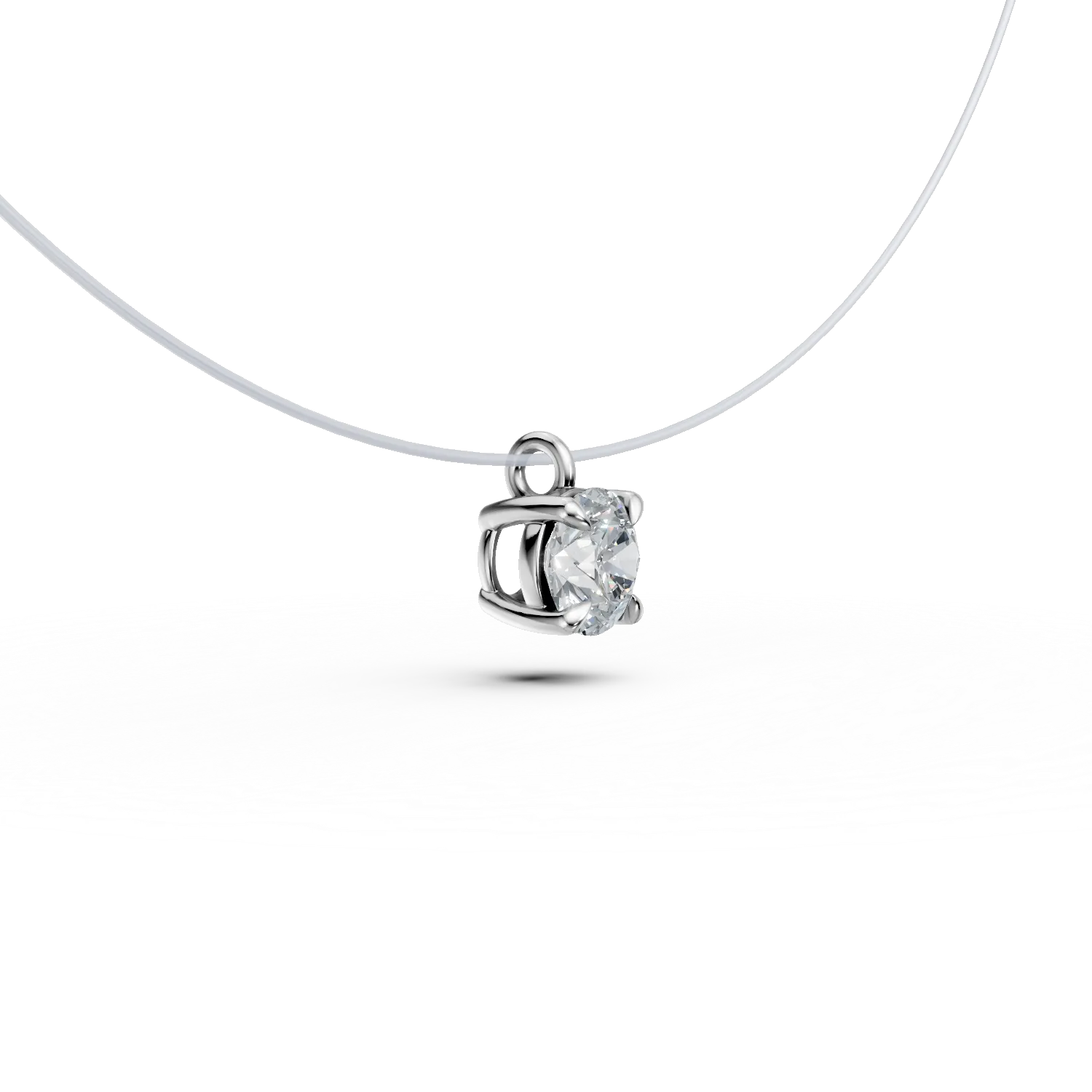 Clear wire chain with white gold and 0.2ct solitaire diamond pendant