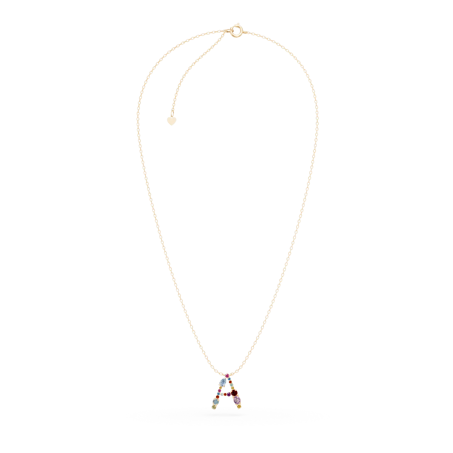 Naszyjnik z żółtego złota z zawieszką z literą A z 1ct kamieni szlachetnych i półszlachetnych