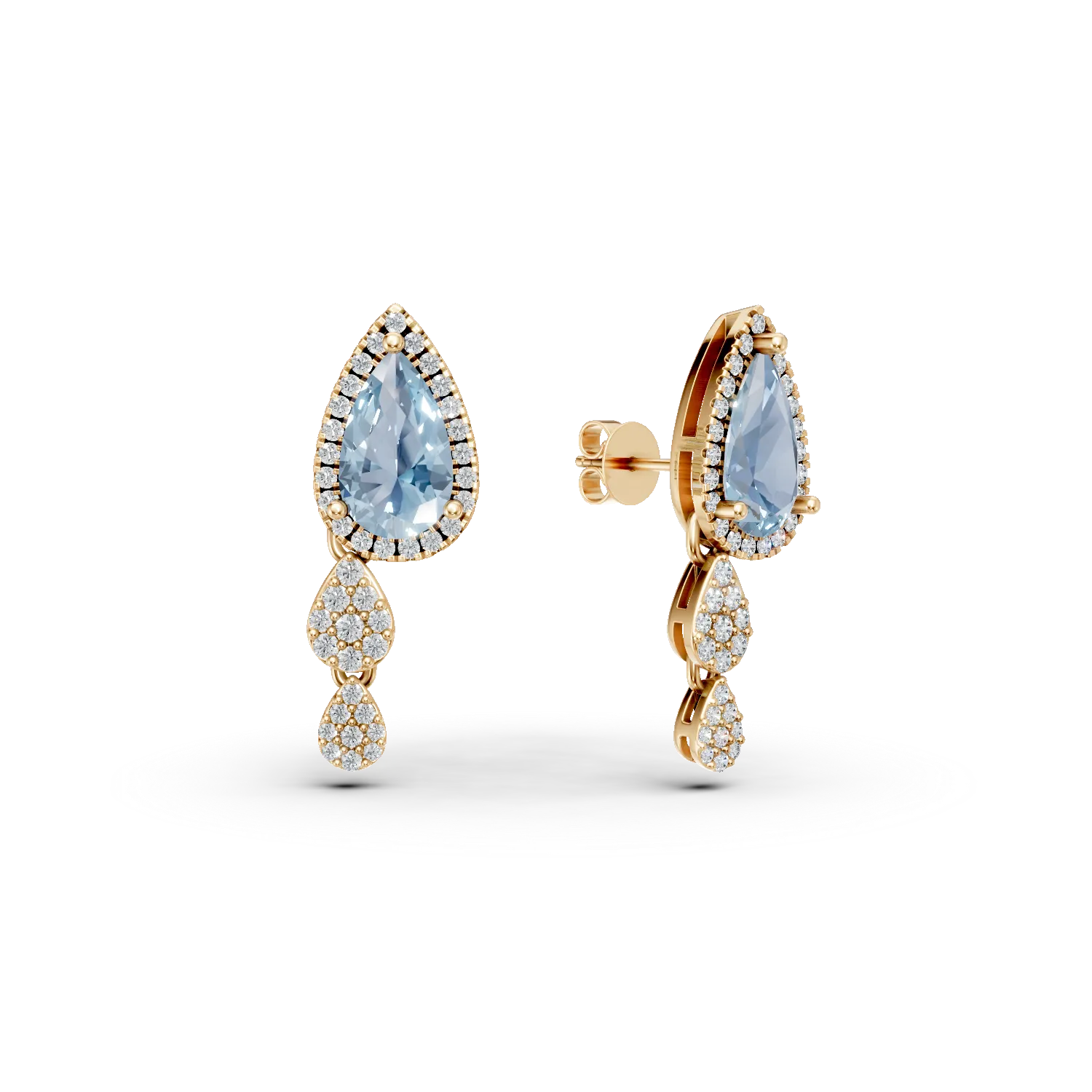 Teilor Cercei geometrici din aur galben cu topaze albastre pear de 3ct si diamante round de 0.6ct