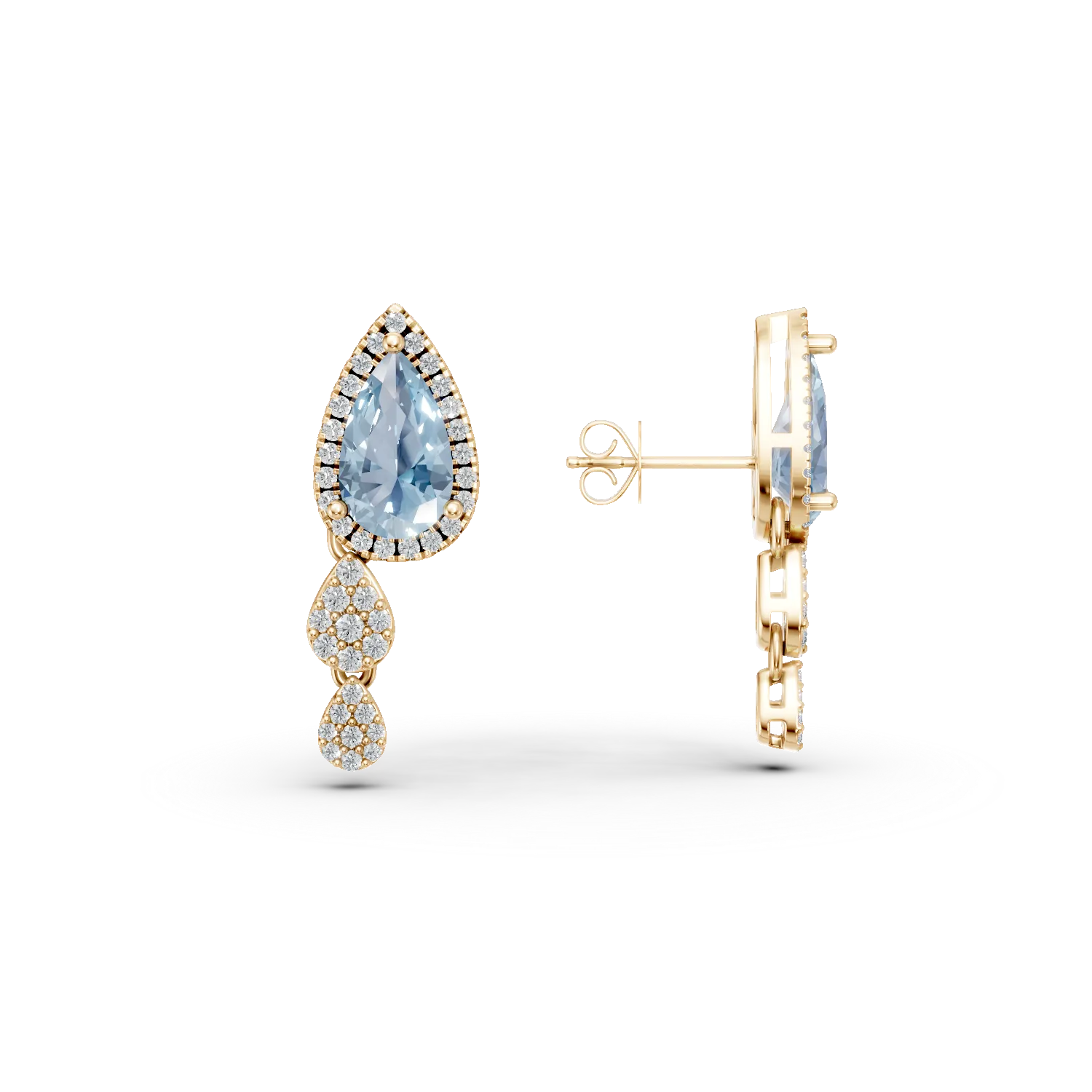 Cercei geometrici din aur galben cu topaze albastre de 3ct si diamante de 0.6ct