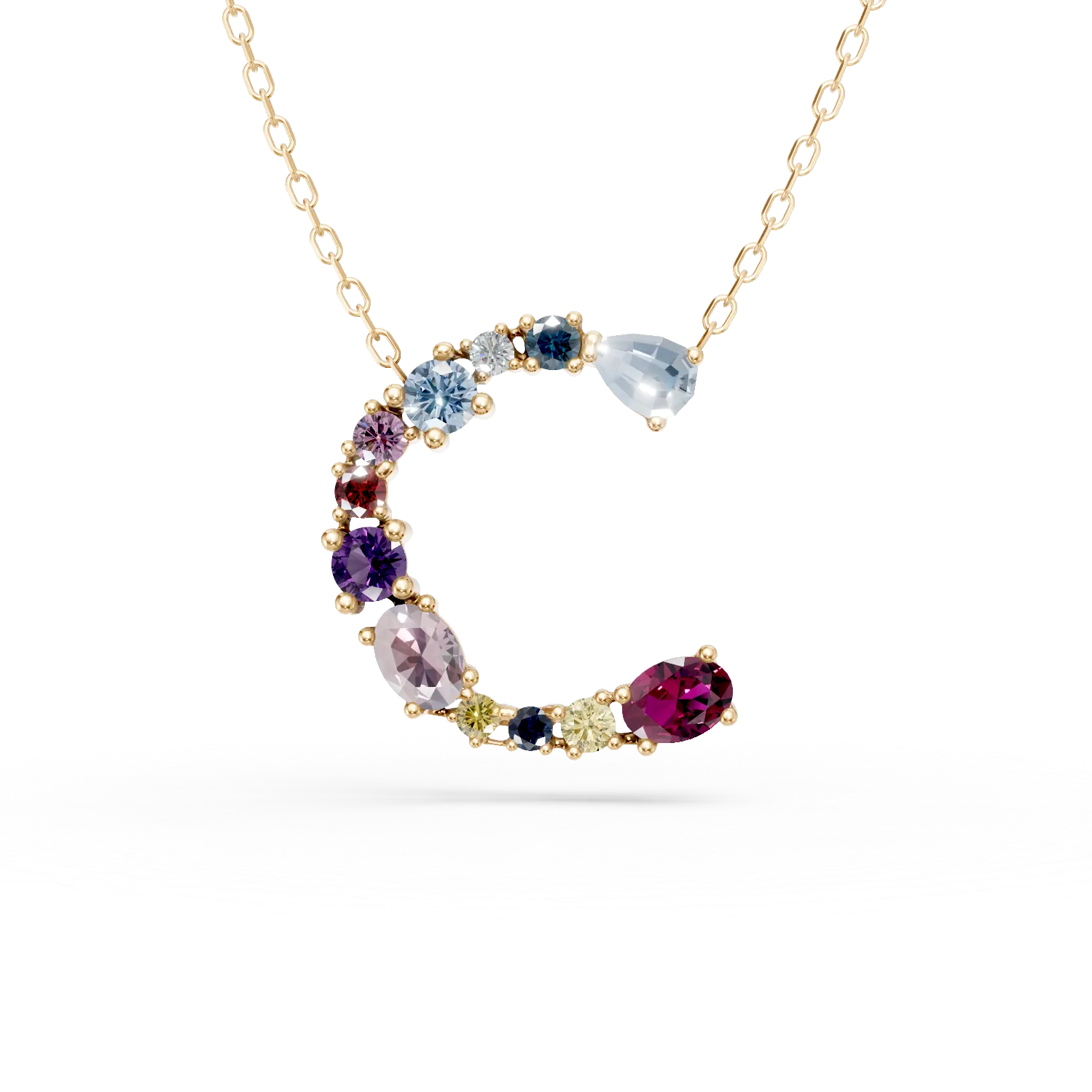 Lant cu pandantiv initiala C din aur galben cu pietre pretioase si semipretioase de 1.1ct-194094