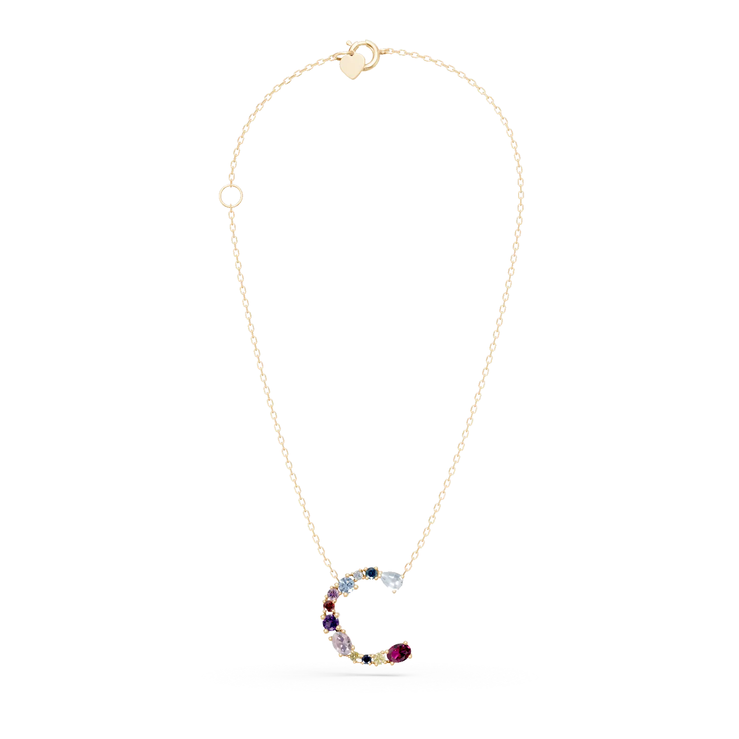 Lant cu pandantiv initiala C din aur galben cu pietre pretioase si semipretioase de 1.1ct-194094