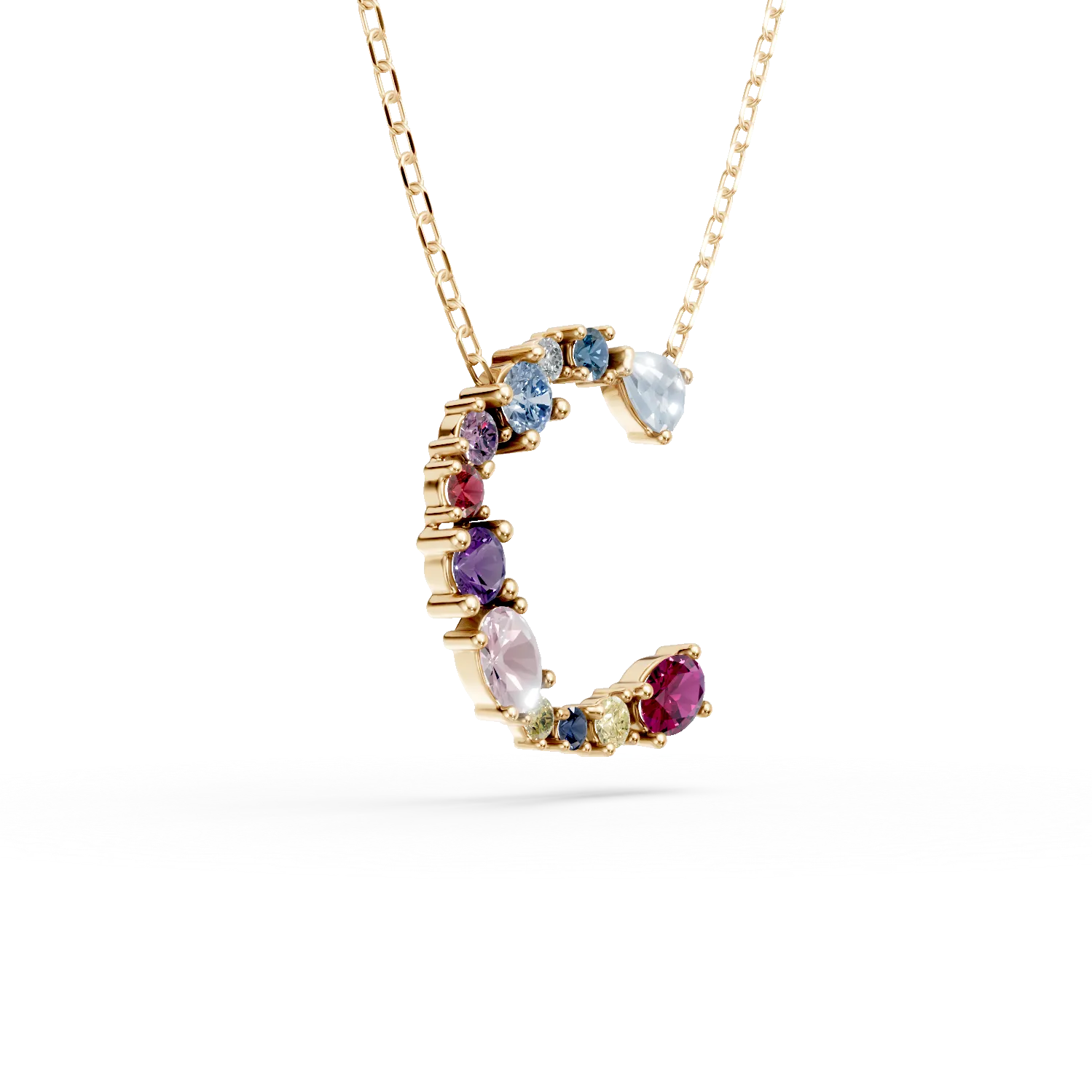 Lant cu pandantiv initiala C din aur galben cu pietre pretioase si semipretioase de 1.1ct-194094