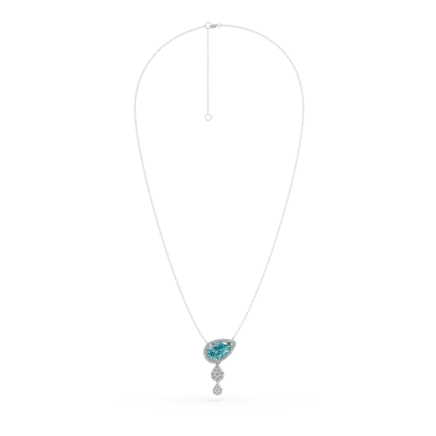 Naszyjnik z białego złota z wisiorkiem z topazem niebieskim 1.5ct i diamentami 0.3ct