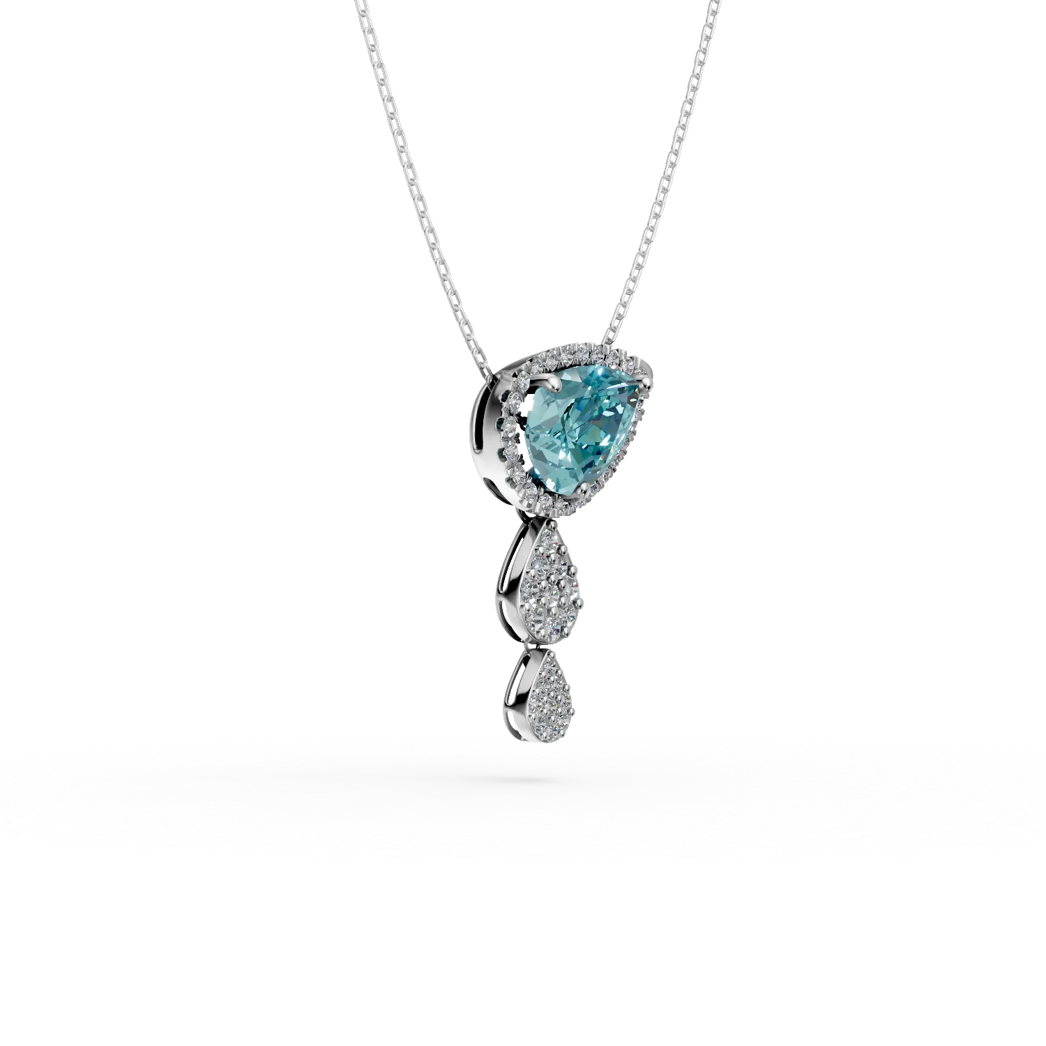 Naszyjnik z białego złota z wisiorkiem z topazem niebieskim 1.5ct i diamentami 0.3ct