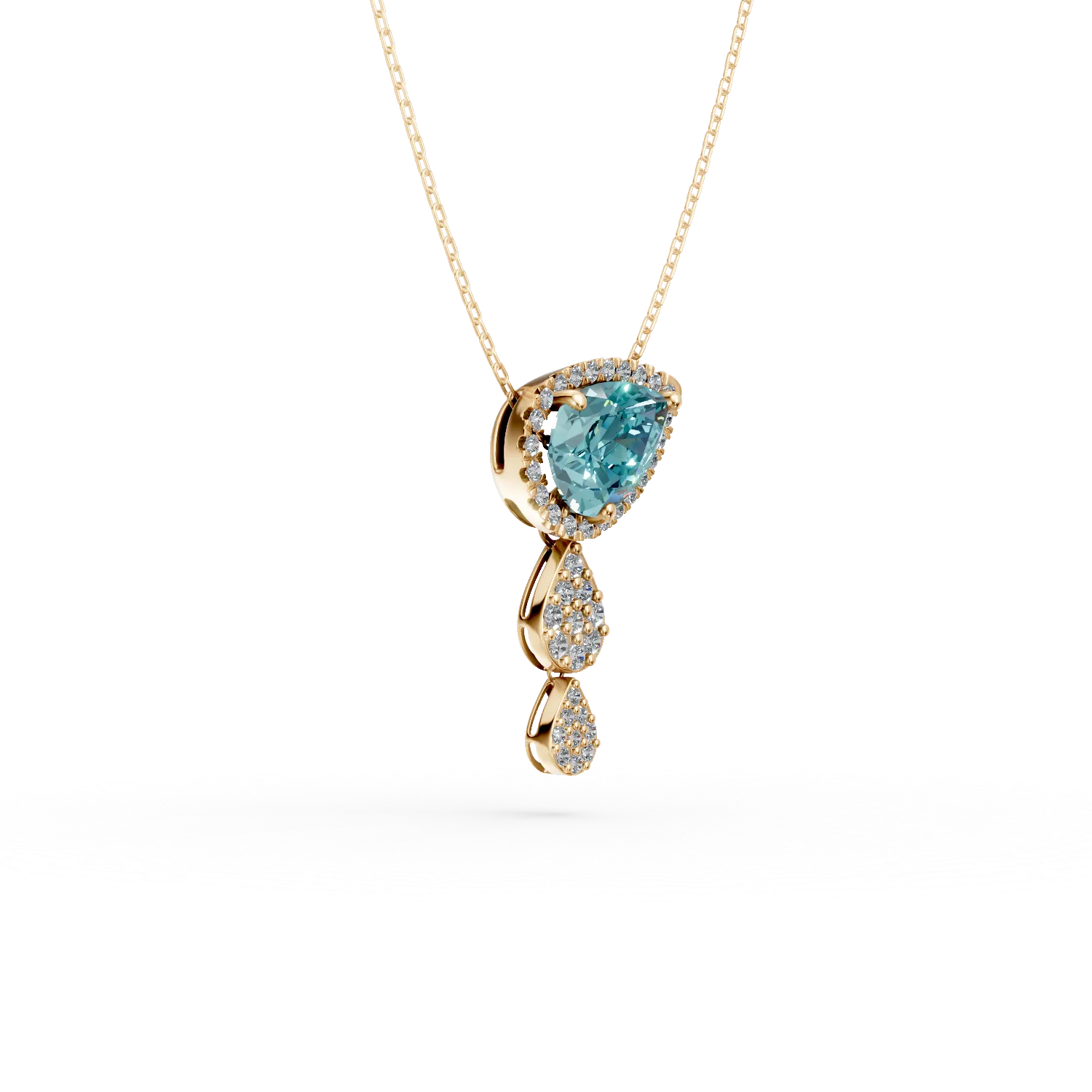 Naszyjnik z żółtego złota z wisiorkiem z topazem niebieskim 1.5ct i diamentami 0.3ct