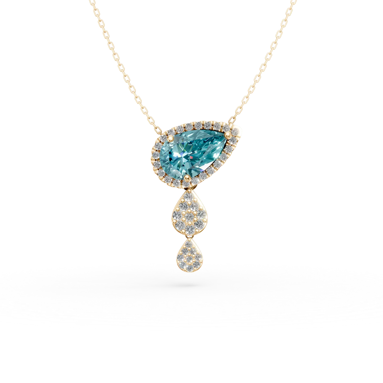 Lant cu pandantiv din aur galben cu topaz albastru de 1.5ct si diamante de 0.3ct