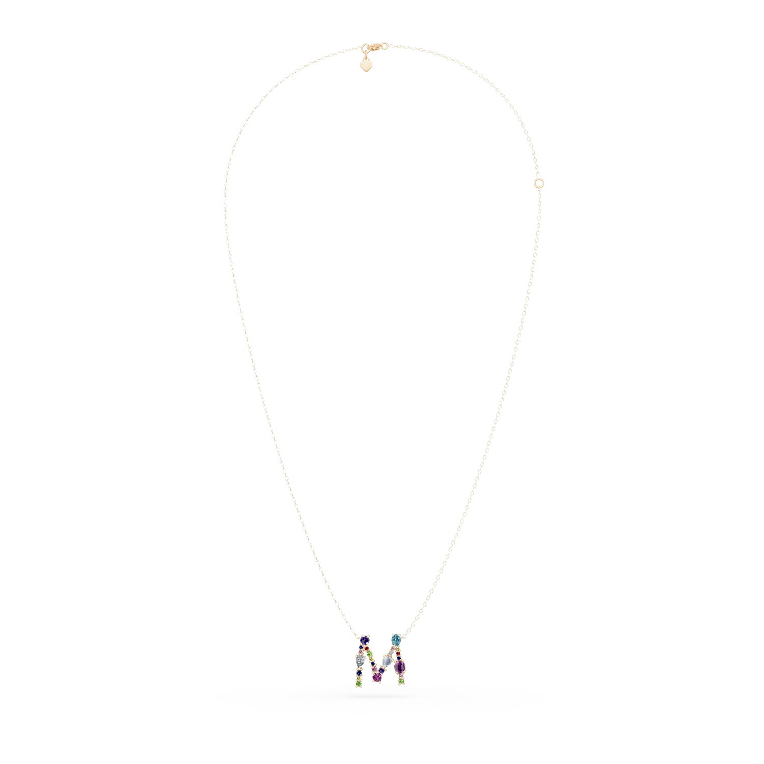 Lant cu pandantiv initiala M din aur galben cu pietre pretioase si semipretioase de 1.6ct