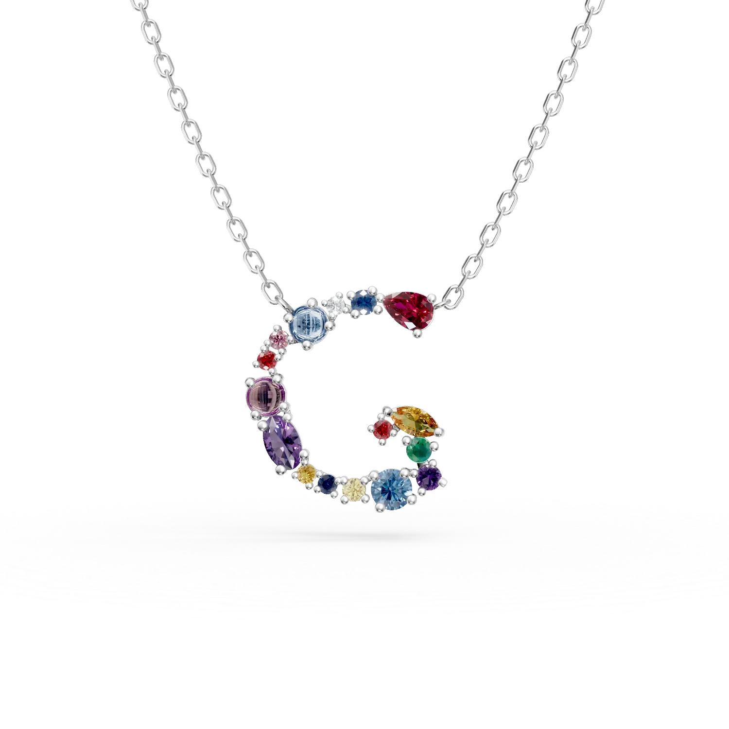 Lant cu pandantiv initiala G din aur alb cu pietre pretioase si semipretioase de 1.2ct