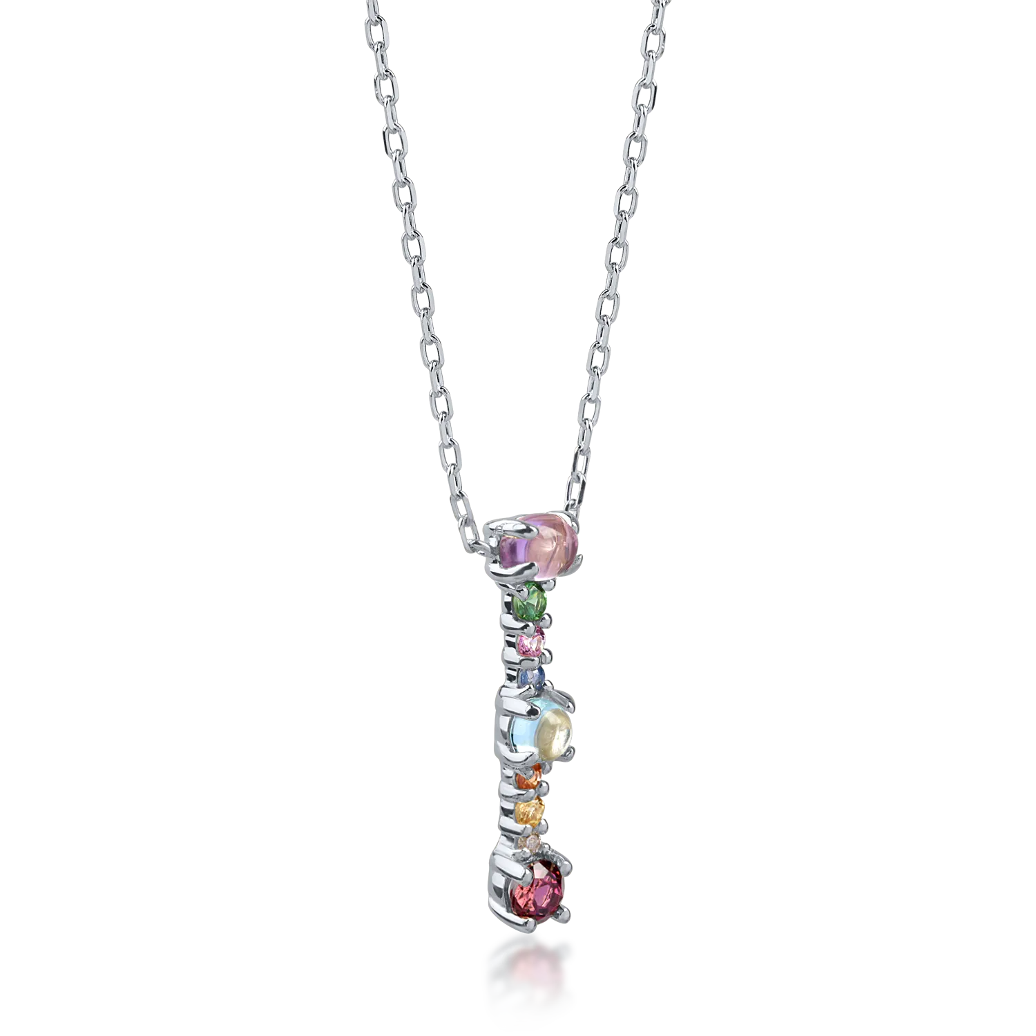 White gold initial I pendant necklace with 0.6ct precious and semi-precious stones