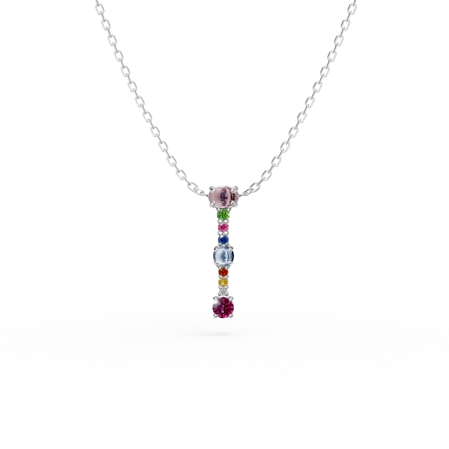 Teilor Lant cu pandantiv initiala I din aur alb cu pietre pretioase si semipretioase de 0.6ct