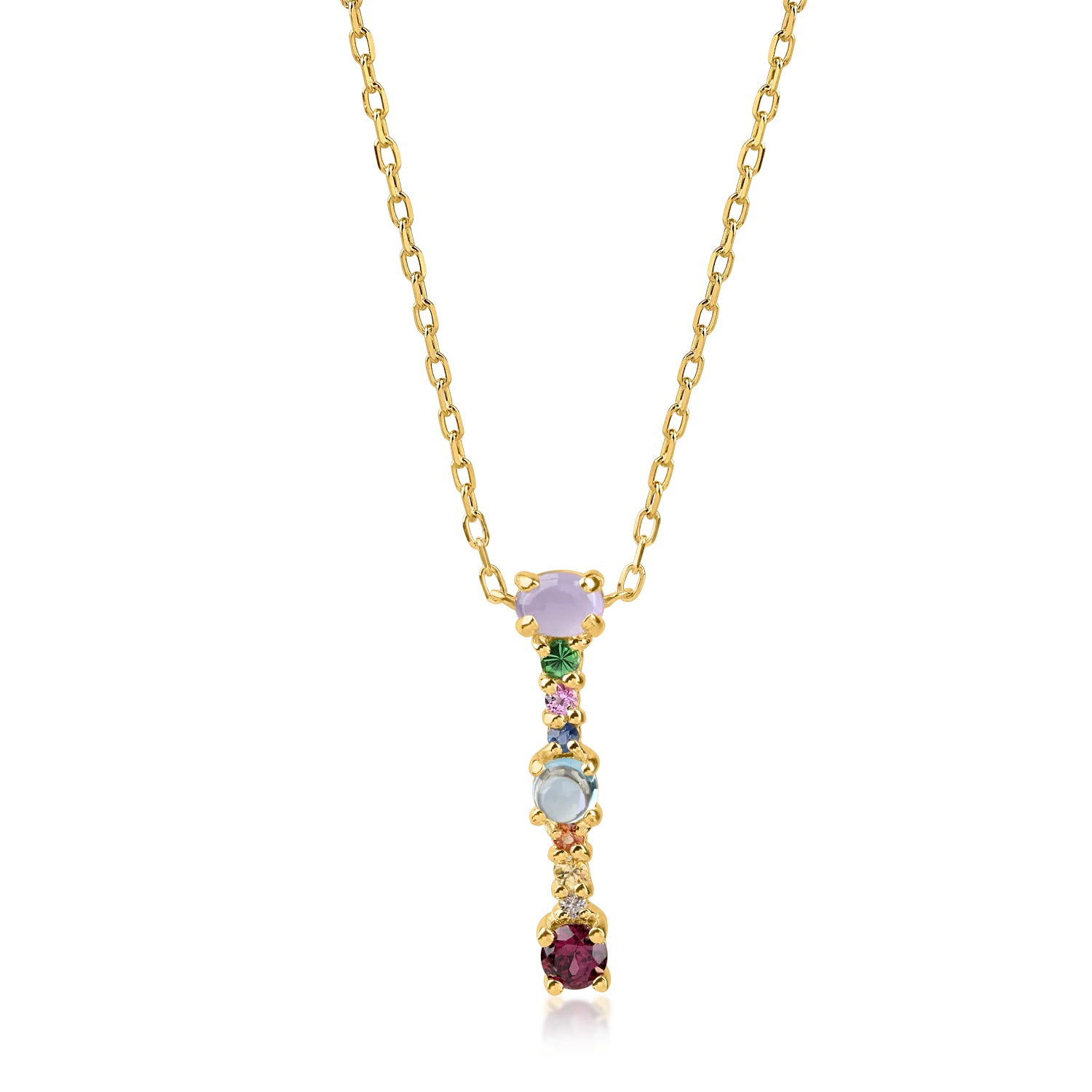 Yellow gold initial I pendant necklace with 0.6ct precious and semi-precious stones-194122