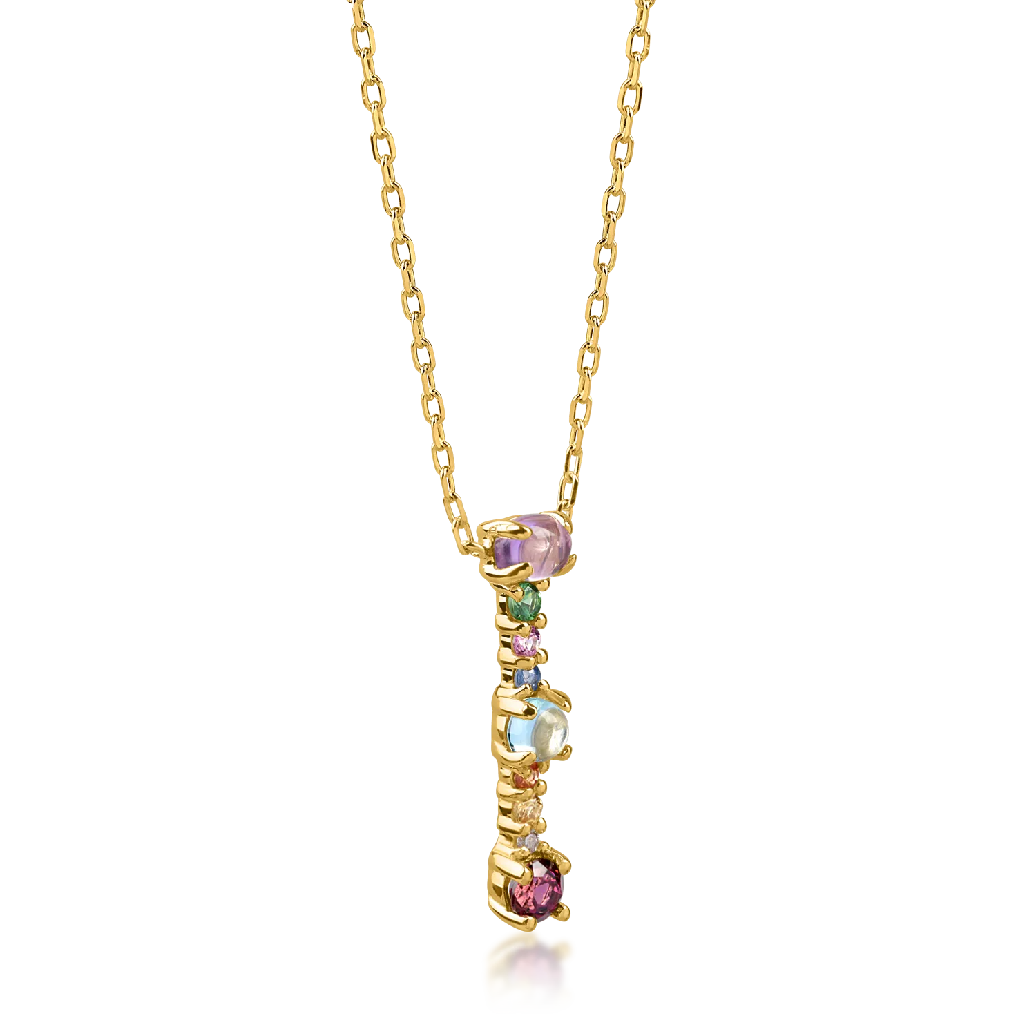 Yellow gold initial I pendant necklace with 0.6ct precious and semi-precious stones