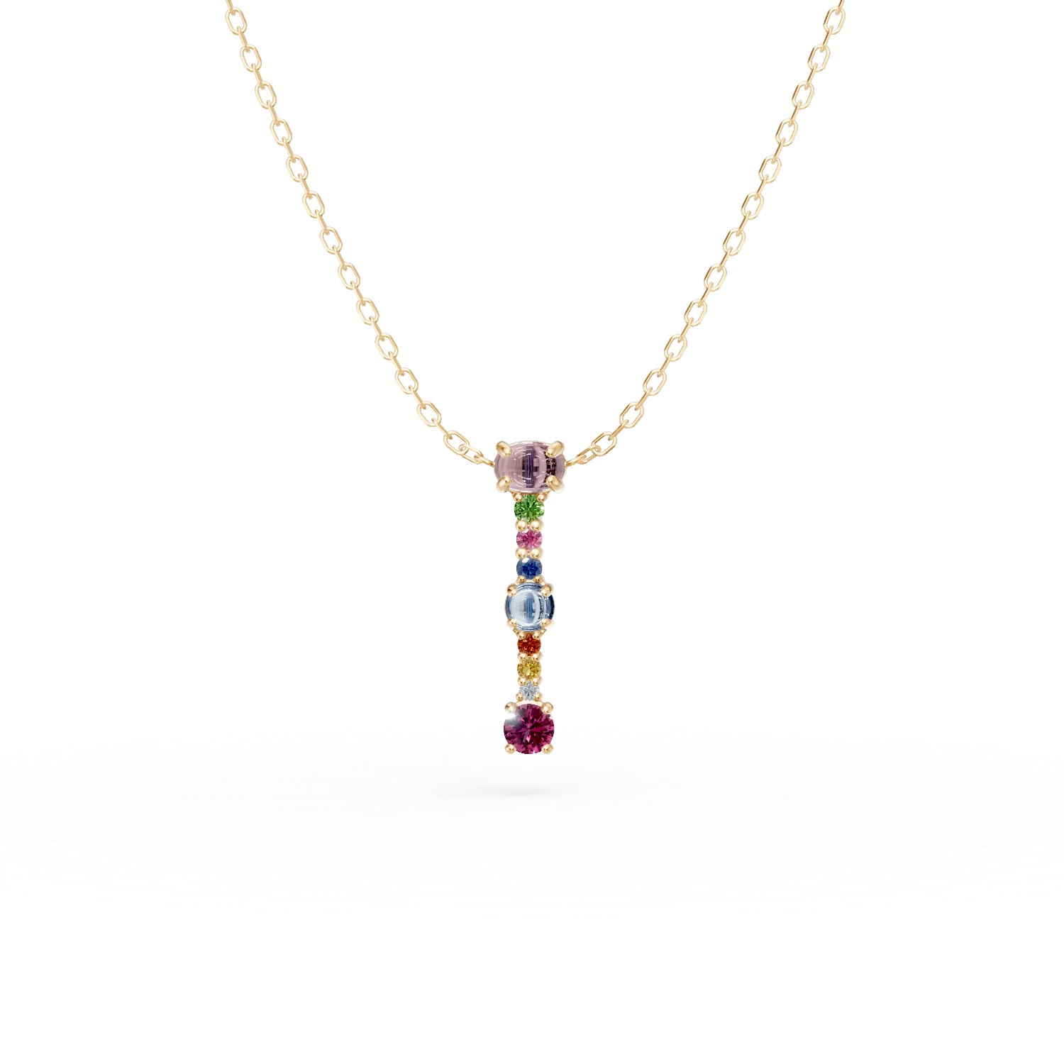 Teilor Lant cu pandantiv initiala I din aur galben cu pietre pretioase si semipretioase de 0.6ct