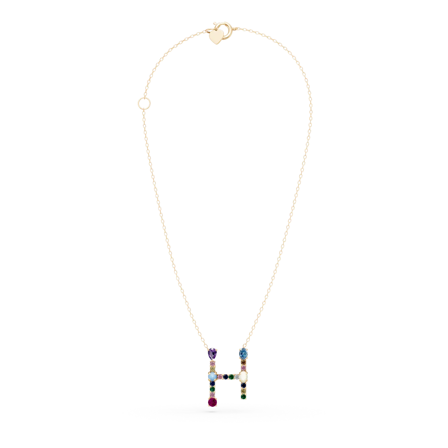 Lant cu pandantiv initiala H din aur galben cu pietre pretioase si semipretioase de 0.9ct-194141