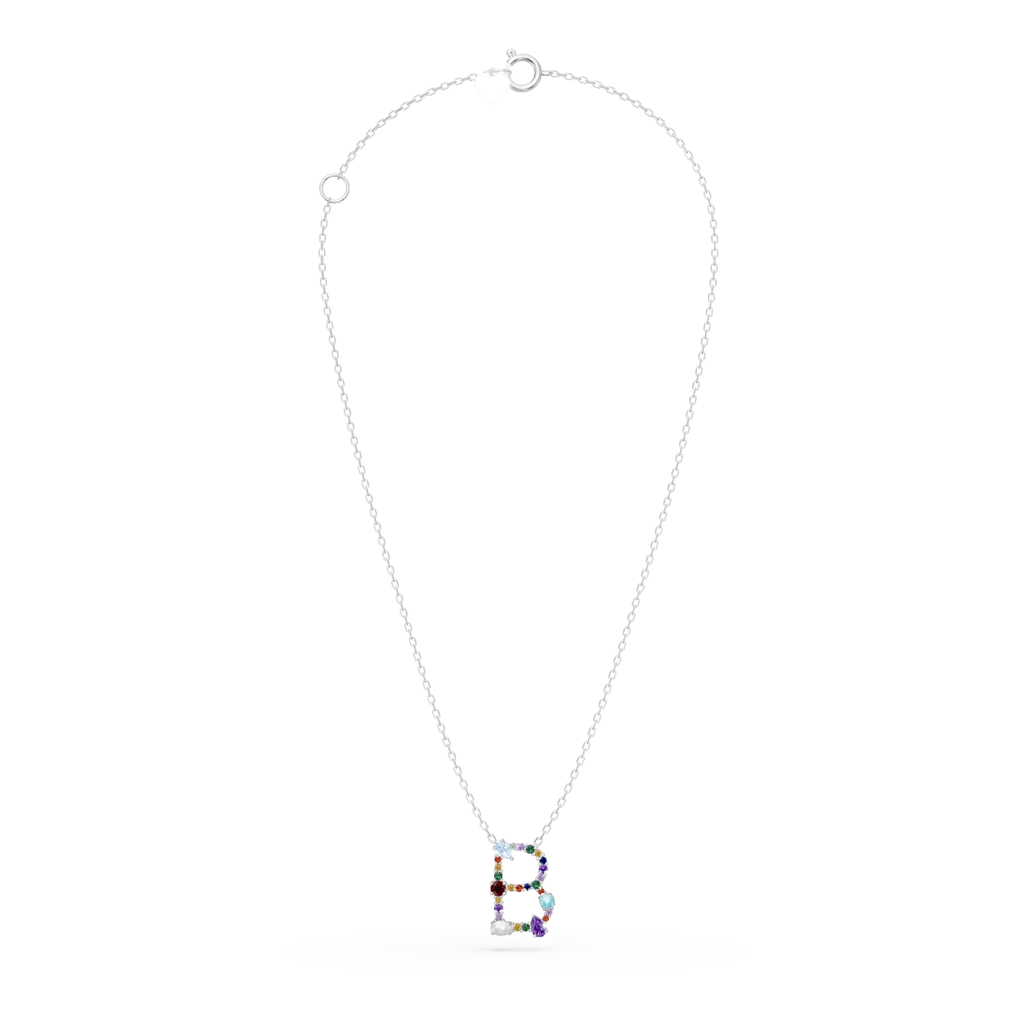 Naszyjnik z białego złota z zawieszką z literą B z 1.3ct kamieni szlachetnych i półszlachetnych